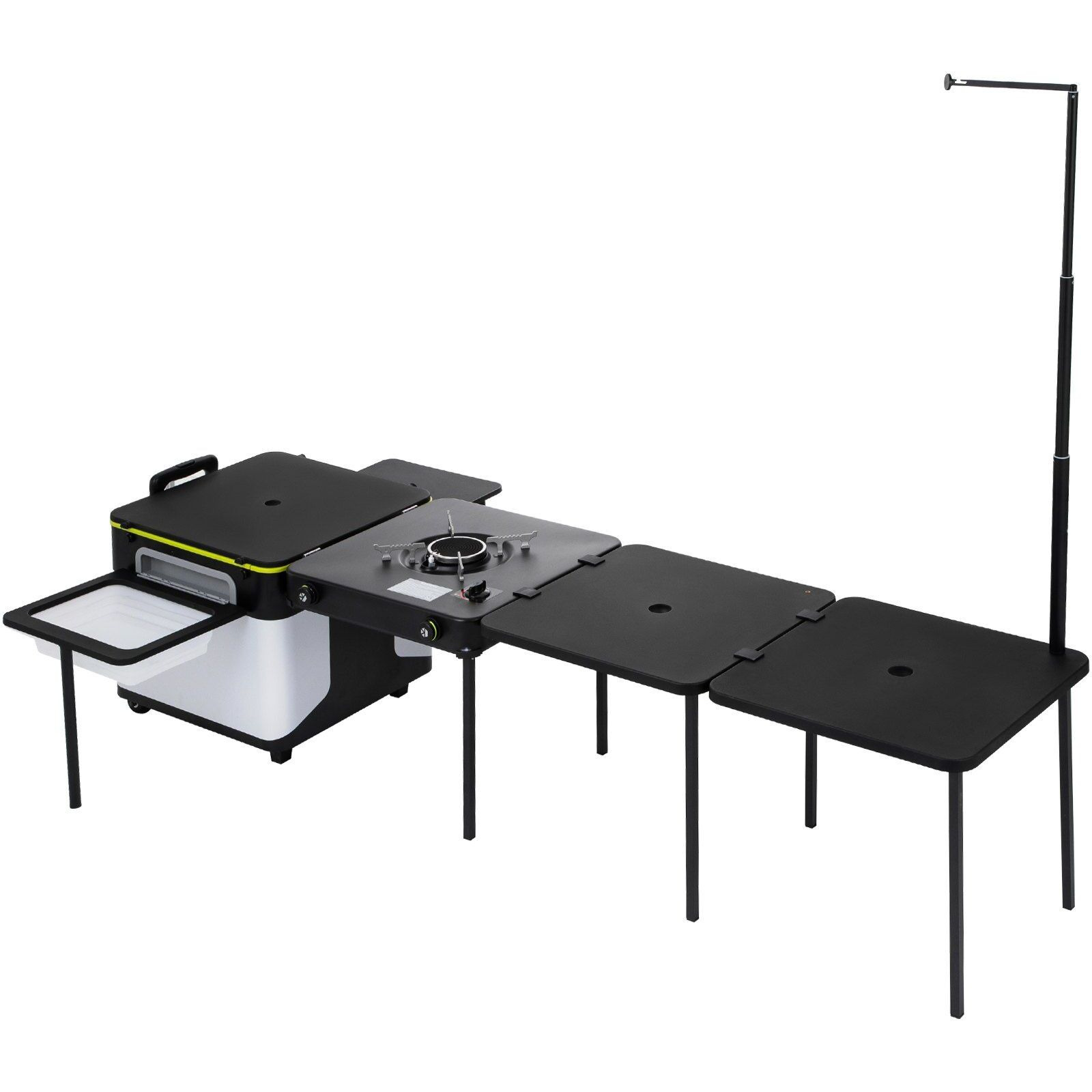 Vevor Outdoor Mobile Kitchen  Portable Multifunctional Camp Box With Wheels All In One Integrated Cooking Station With Windproof Stove  Folding Tables Storage Organizer  Black