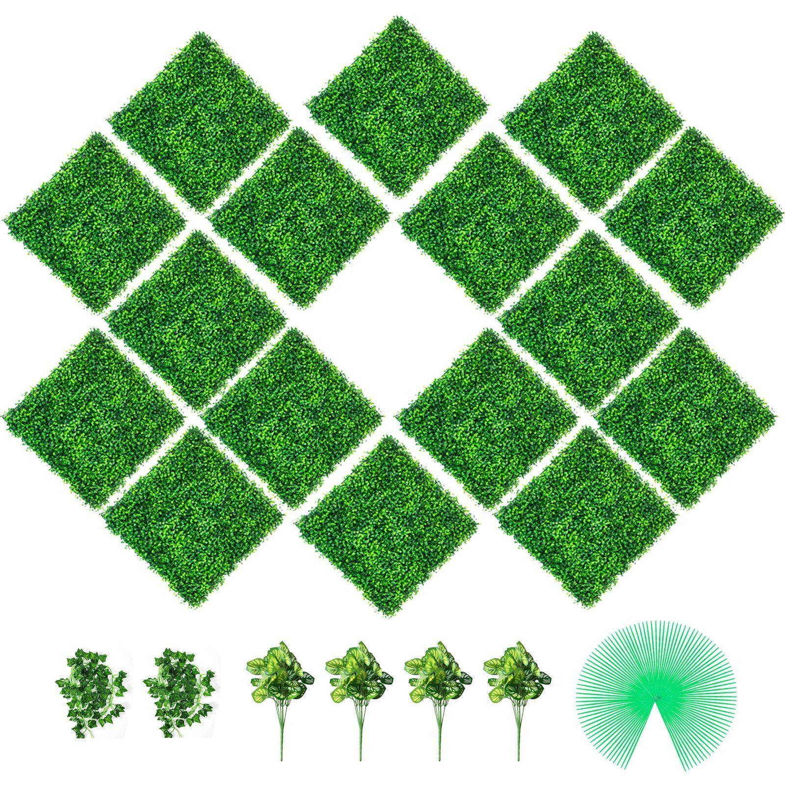 Vevor Artificial Boxwood Panels  16 Pcs 20"&quotX20"" Boxwood Hedge Wall Panels  Pe Artificial Grass Backdrop Wall 1.6""  Privacy Hedge Screen For Decoration Of Outdoor  Indoor  Garden  Fence  And Backyard