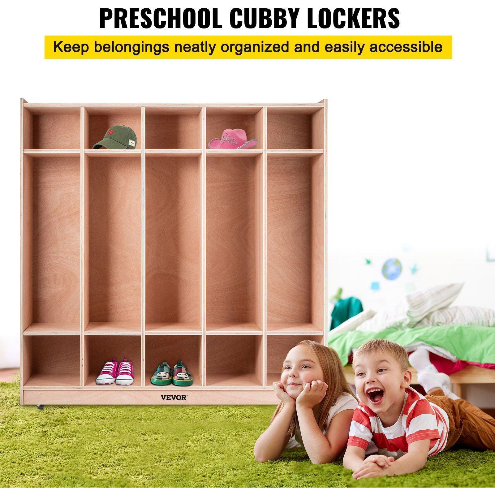 Vevor Preschool Cubby Lockers 5-Section Plywood Birch Coat Locker 15Mm Thickness Kids Locker For Home 48.4 Inch High Durable Classroom Lockers For Toddlers And Kids Commercial Or Personal Use