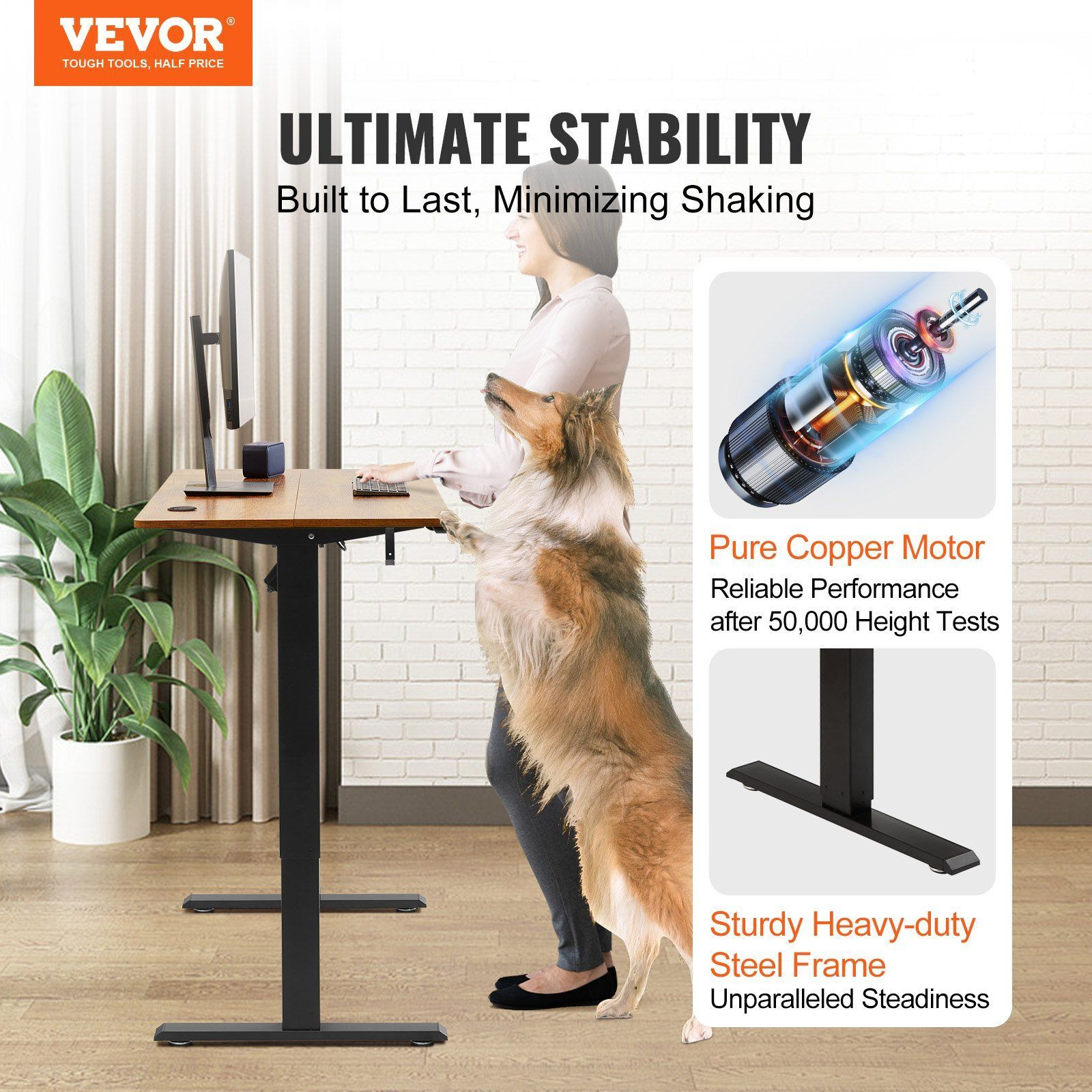 Vevor Height Adjustable Desk  47.2 X 23.6 In  3-Key Modes Electric Standing Desk  Whole Piece Desk Board  Sturdy Dual Metal Frame  Max. Loading 180 Lbs Computer Sit Stand Up Desk  For Home And Office