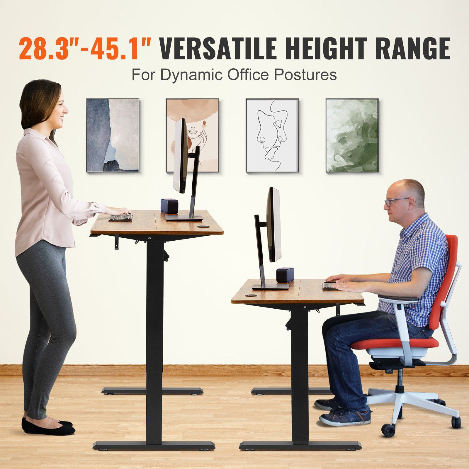 Vevor Height Adjustable Desk  47.2 X 23.6 In  3-Key Modes Electric Standing Desk  Whole Piece Desk Board  Sturdy Dual Metal Frame  Max. Loading 180 Lbs Computer Sit Stand Up Desk  For Home And Office