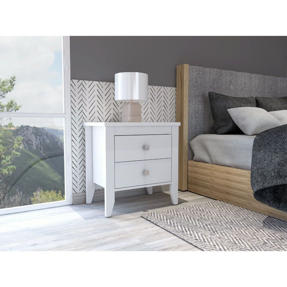 Breeze Four-Legged Modern Bedroom Nightstand  With Two Drawers  Black