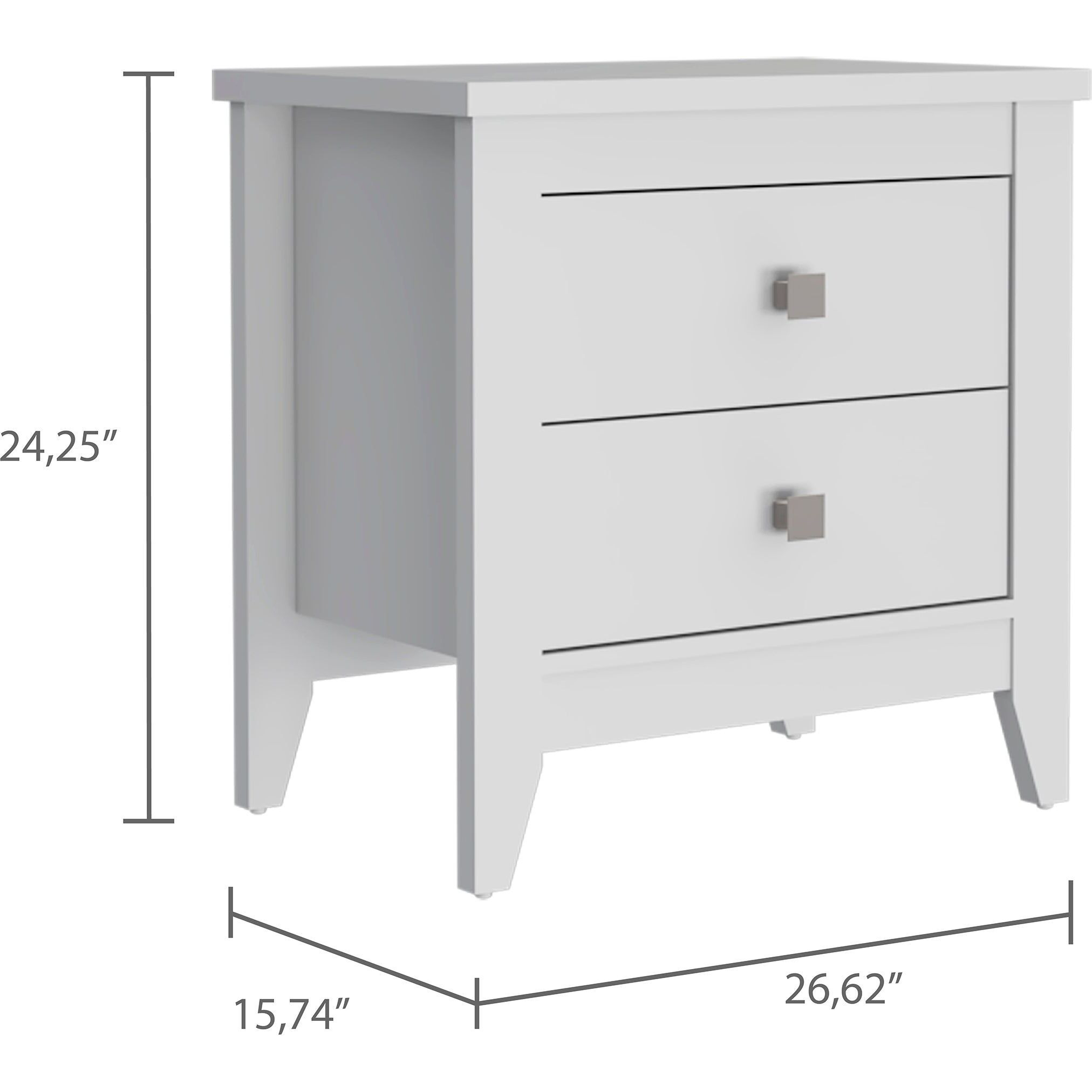 Breeze Four-Legged Modern Bedroom Nightstand  With Two Drawers  Black