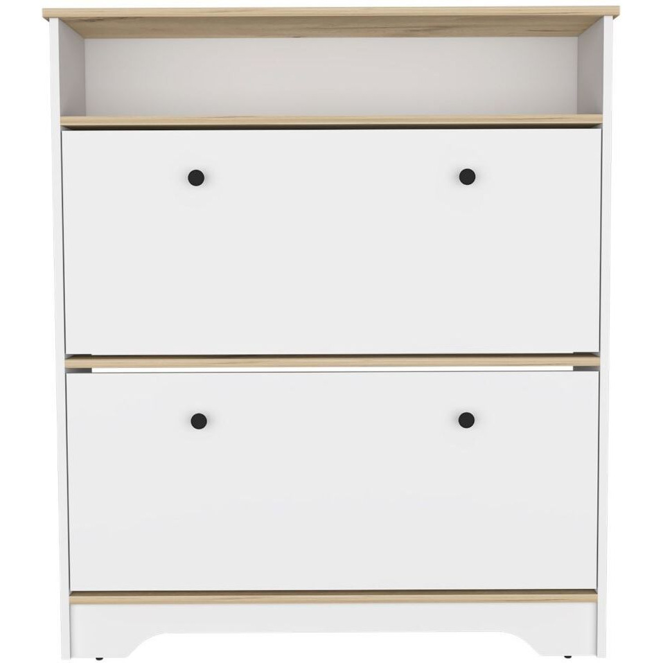 Brandford Shoe Rack  Superior Top  Two Shelves  Light Oak / White