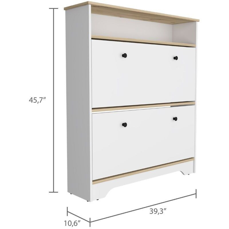 Brandford Shoe Rack  Superior Top  Two Shelves  Light Oak / White