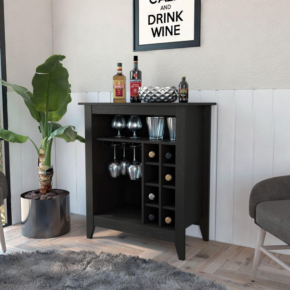 Future Bar Cabinet  Six Built-In Wine Rack  One Open Drawer  One Open Shelf  Carbon Espresso