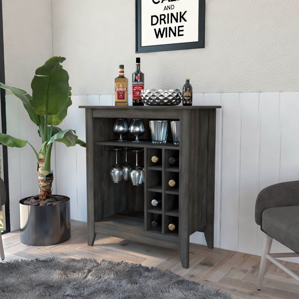Future Bar Cabinet  Six Built-In Wine Rack  One Open Drawer  One Open Shelf  Carbon Espresso