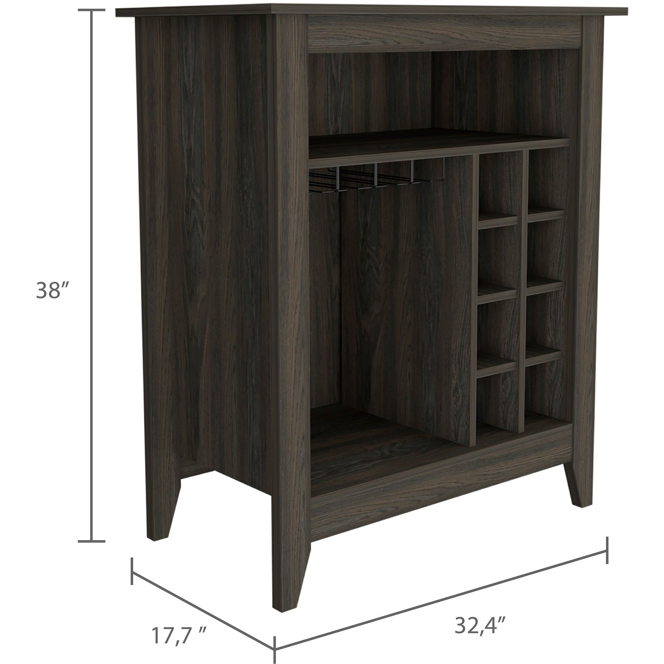 Future Bar Cabinet  Six Built-In Wine Rack  One Open Drawer  One Open Shelf  Carbon Espresso