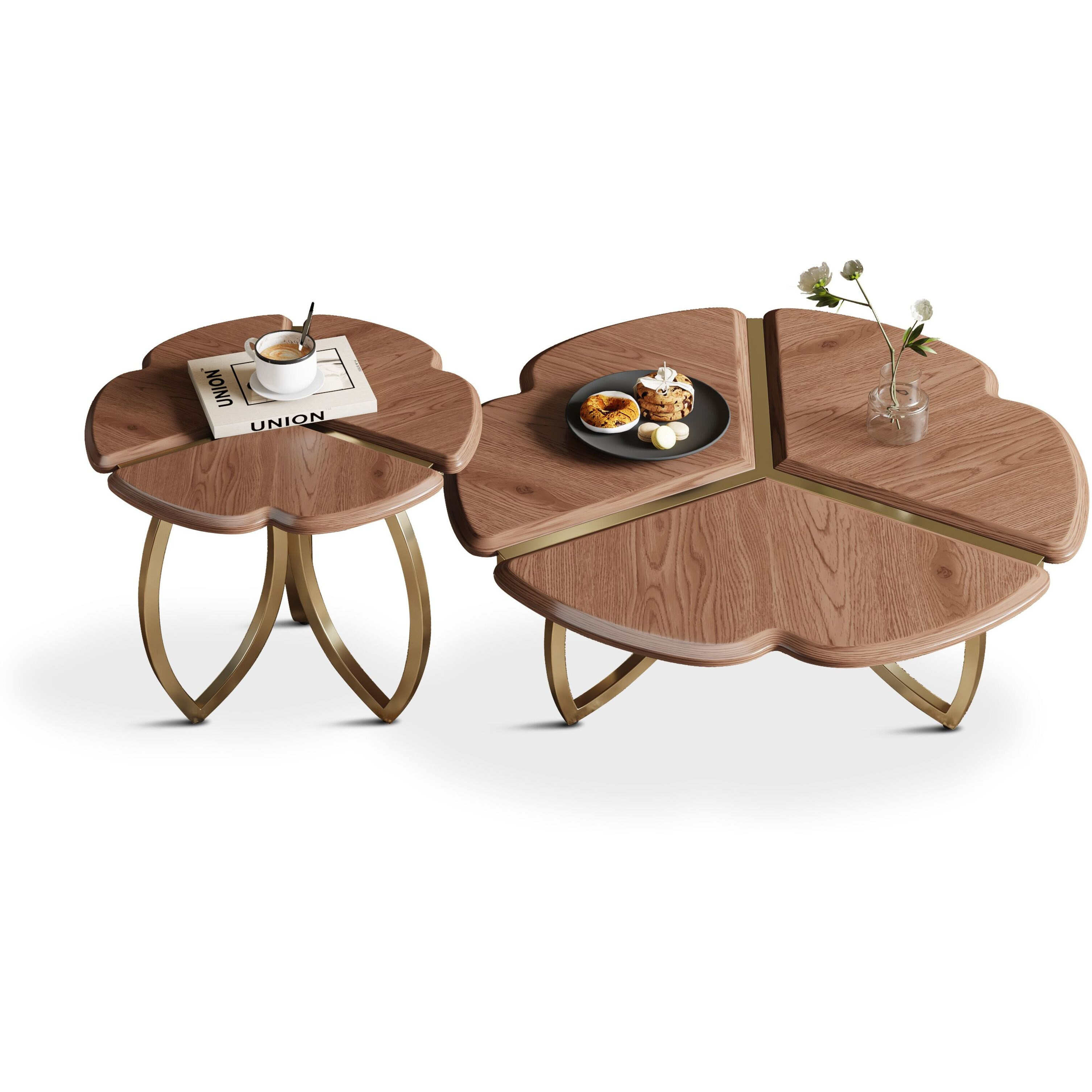 Mid-Century Round Walnut Wood Finish Nesting Coffee Table 2 Piece