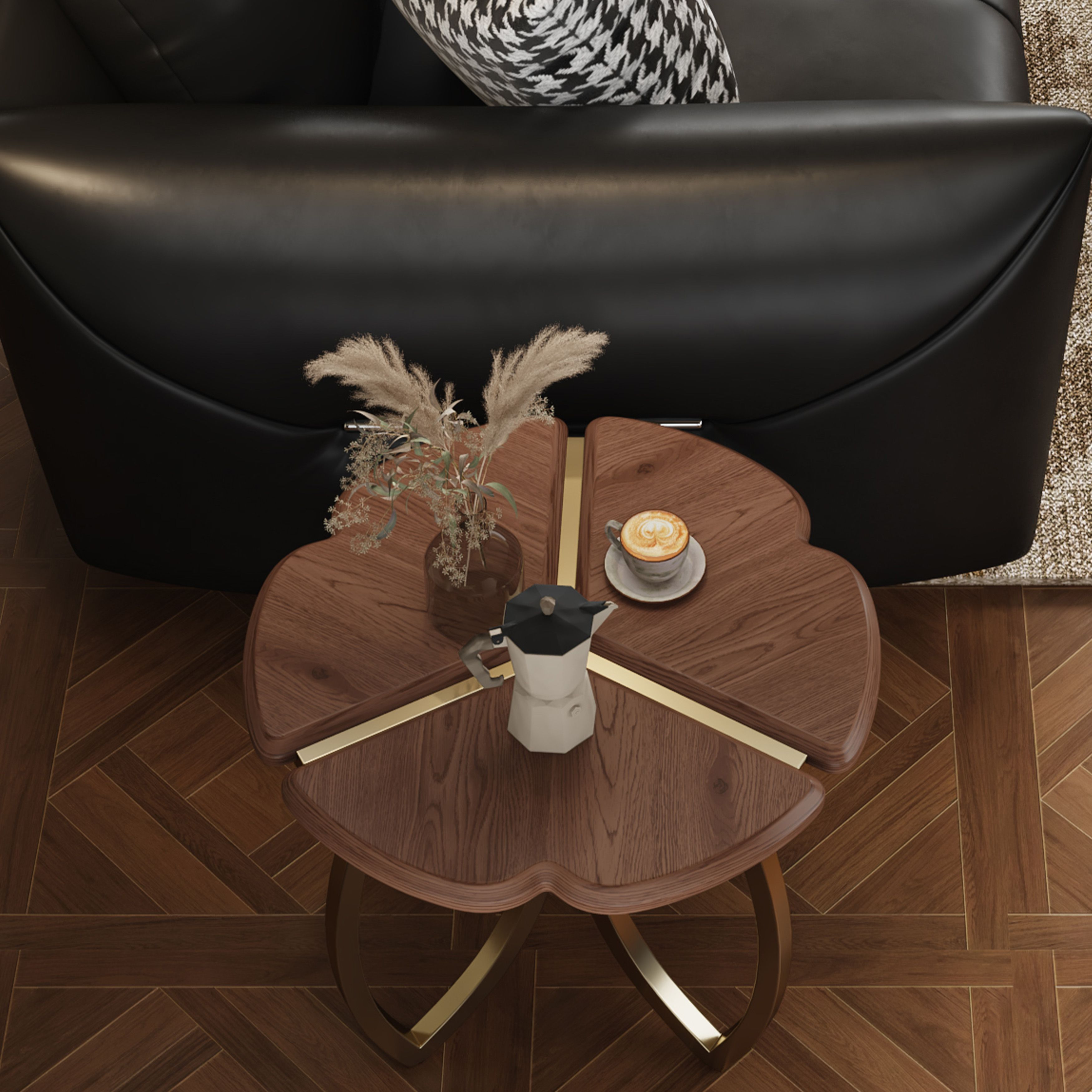 Mid-Century Round Walnut Wood Finish Nesting Coffee Table 2 Piece