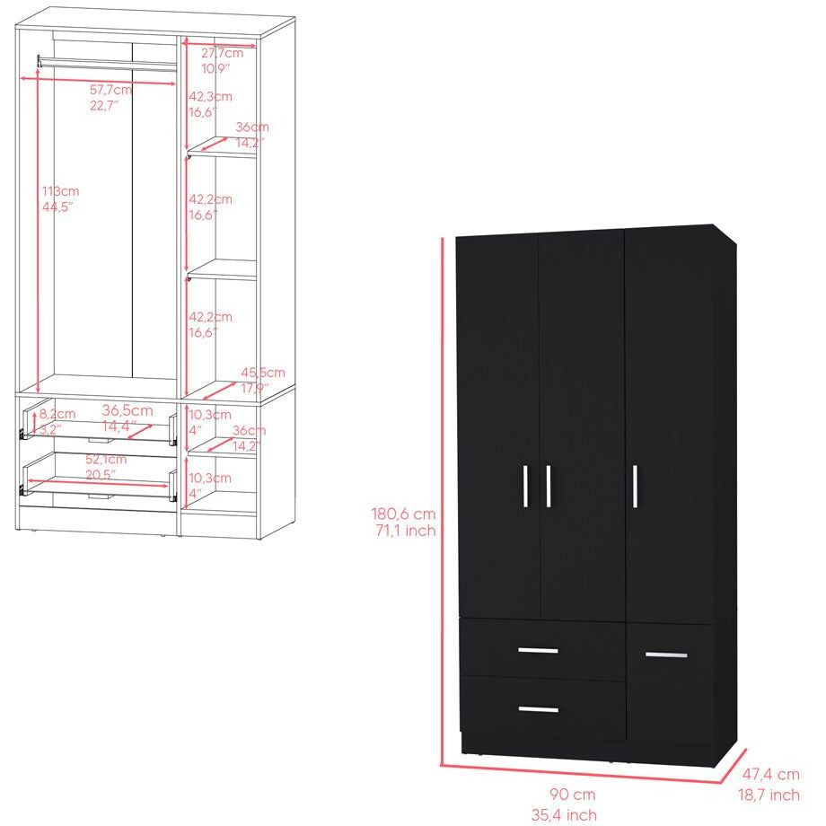 Four Door Armoire Crosby  Bedroom  Black