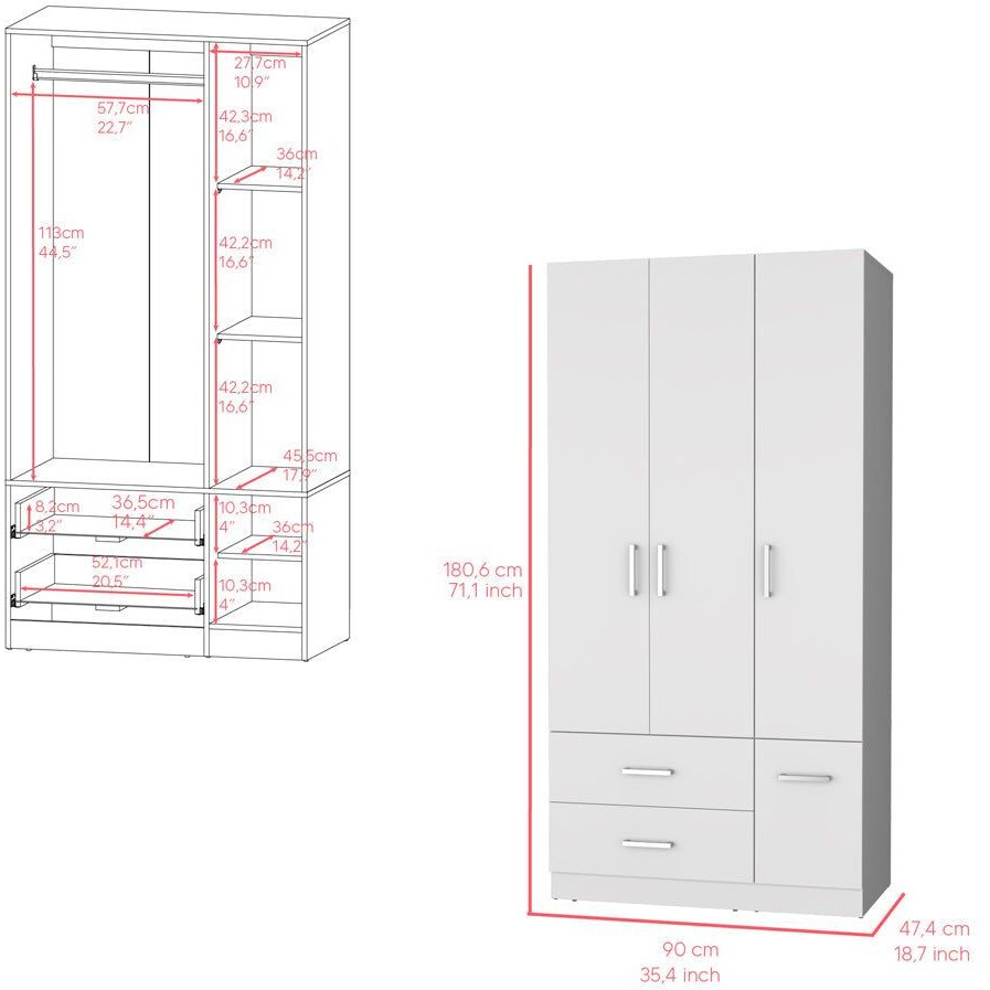 Four Door Armoire Crosby  Bedroom  White