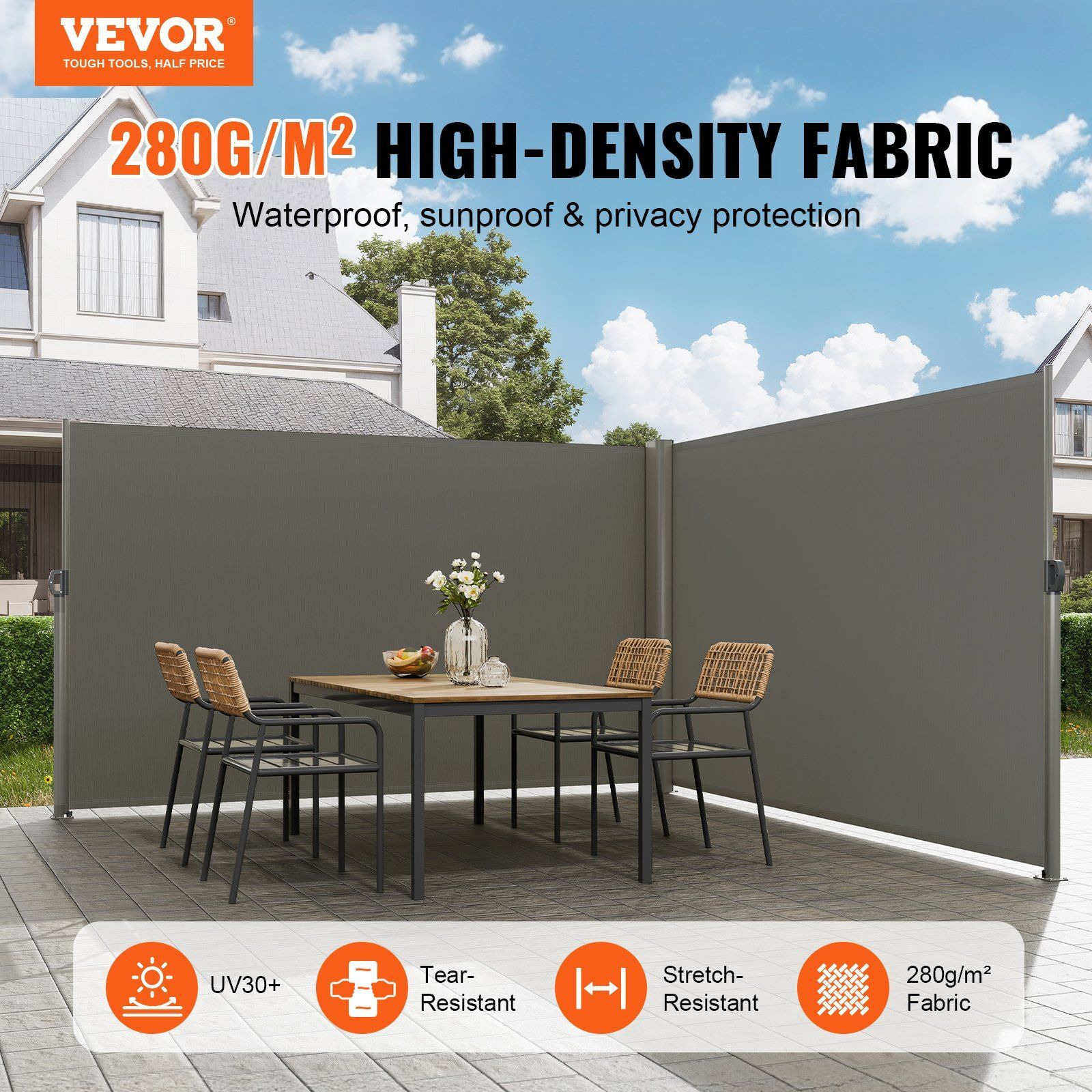 Vevor Retractable Side Awning  71''X 236'' Full Aluminum Rust-Proof Patio Sunshine Screen  Outdoor Privacy Divider & Wind Screen  Works For Courtyard  Balcony  Roof Terraces And Pools  Gray