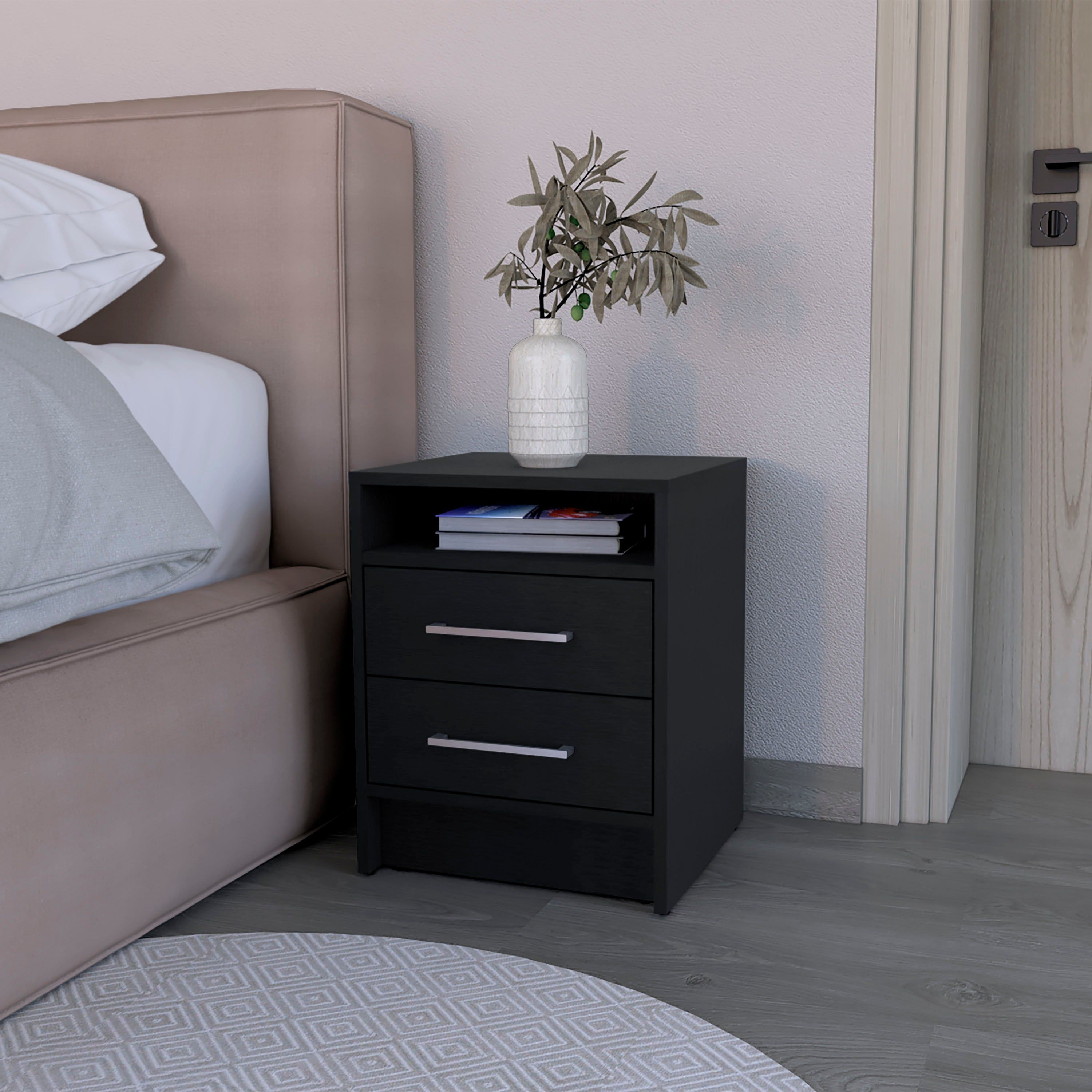 Nightstand Chase Compact Storage With Shelf & Drawers