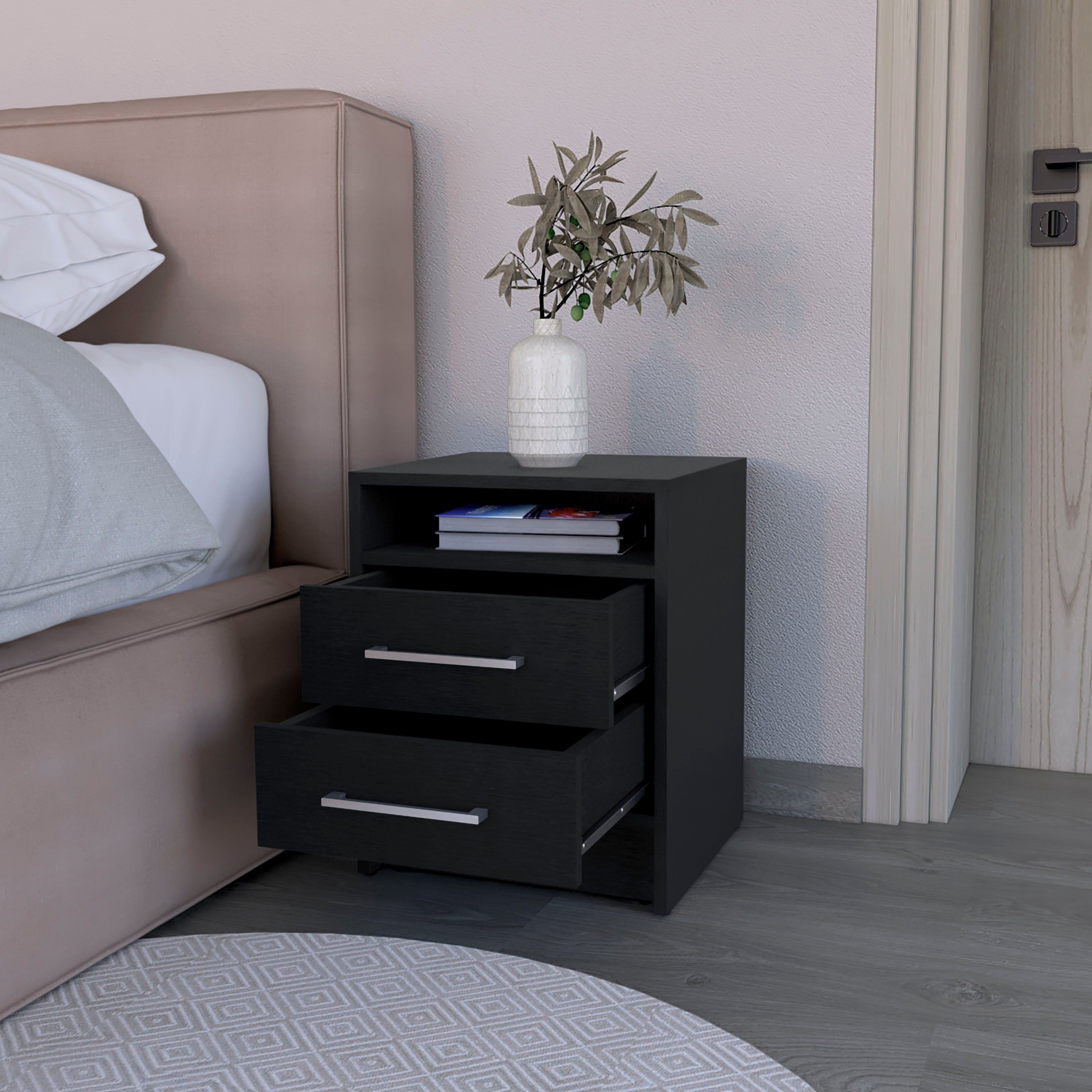 Nightstand Chase Compact Storage With Shelf & Drawers