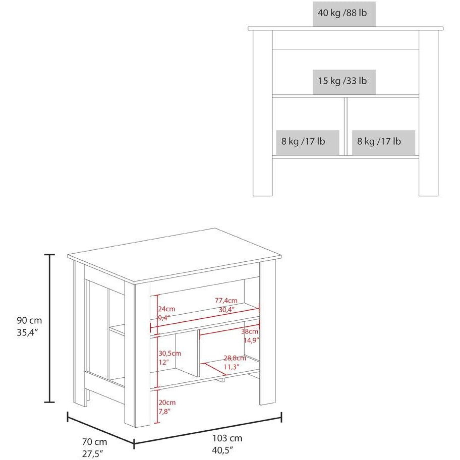 Kitchen Island Ada  Kitchen  Mahogany / White