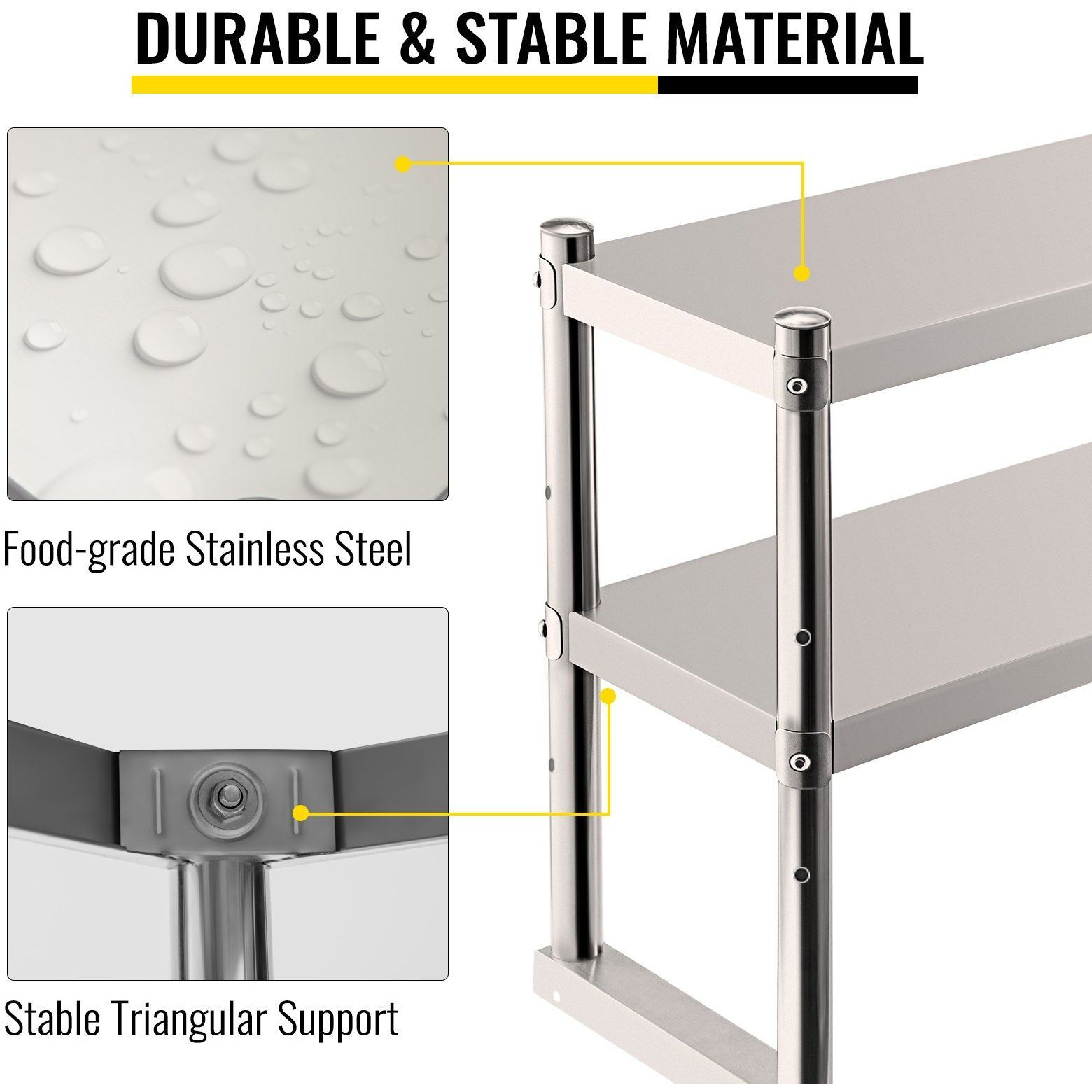 Vevor Double Overshelf  Double Tier Stainless Steel Overshelf  60 In. Length X 12 In. Width Double Deck Overshelf  Height Adjustable Overshelf For Prep & Work Table In Kitchen  Restaurant And Workshop