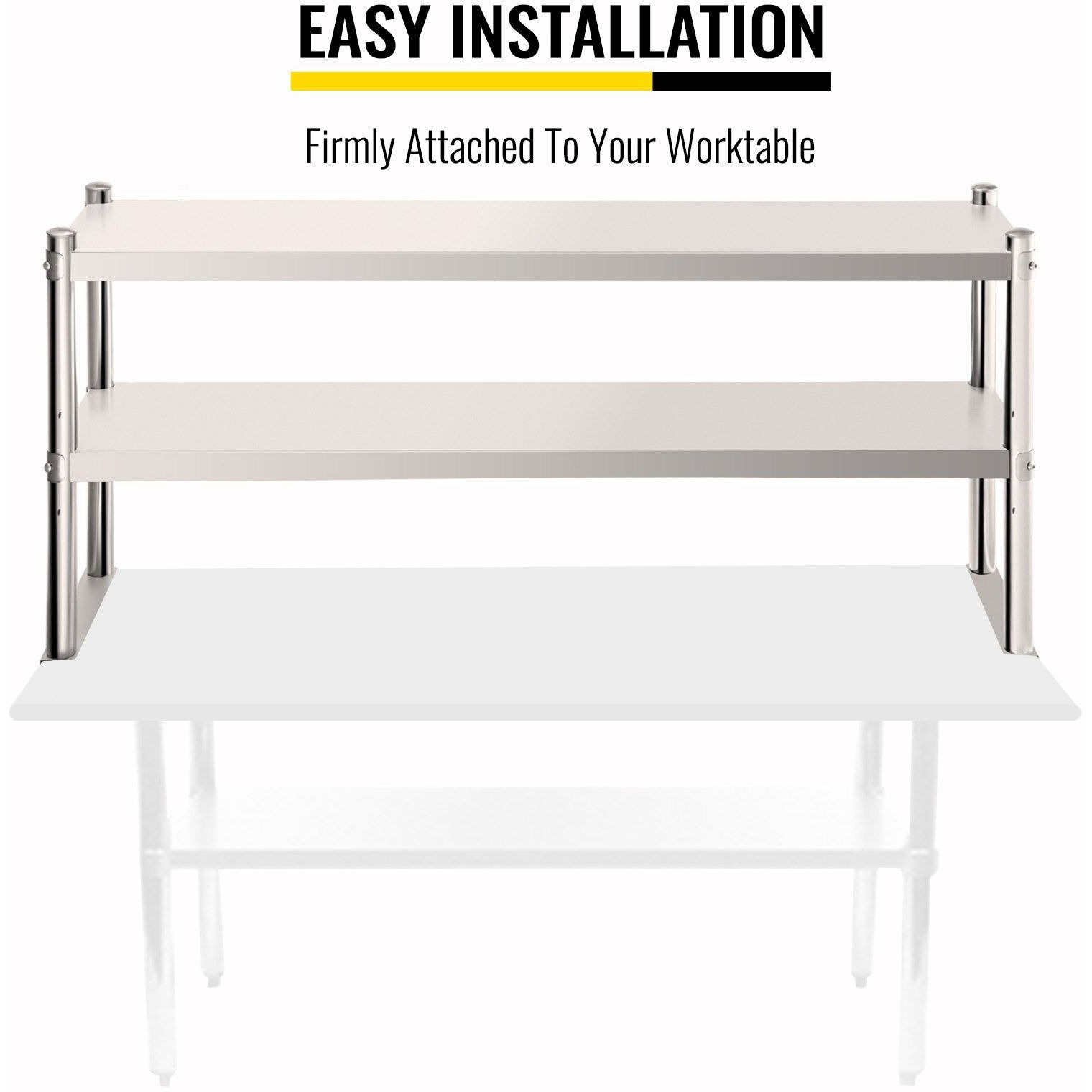 Vevor Double Overshelf  Double Tier Stainless Steel Overshelf  60 In. Length X 12 In. Width Double Deck Overshelf  Height Adjustable Overshelf For Prep & Work Table In Kitchen  Restaurant And Workshop