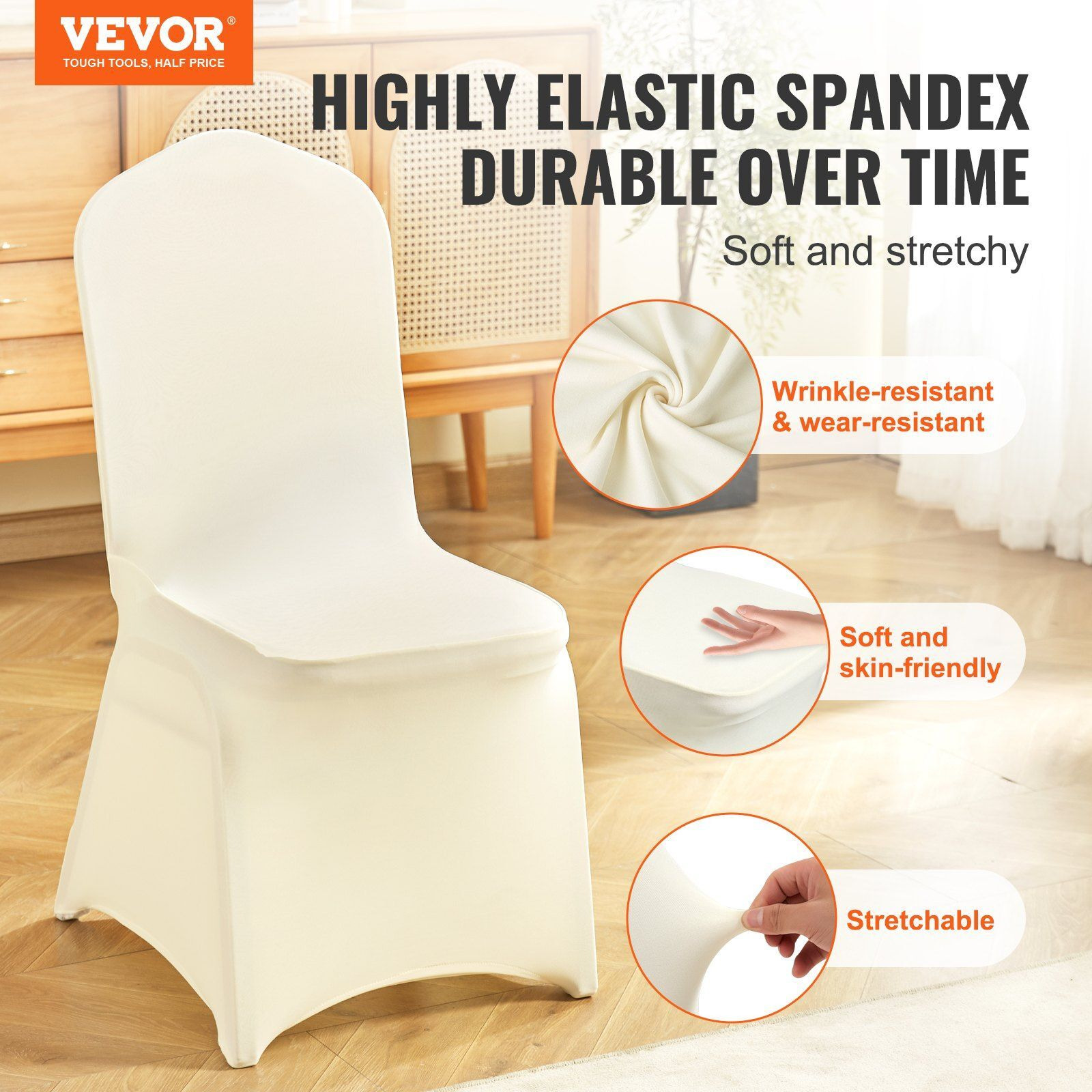 Vevor Stretch Spandex Folding Chair Covers  Universal Fitted Chair Cover  Removable Washable Protective Slipcovers  For Wedding  Holiday  Banquet  Party  Celebration  Dining (100Pcs Ivory White)