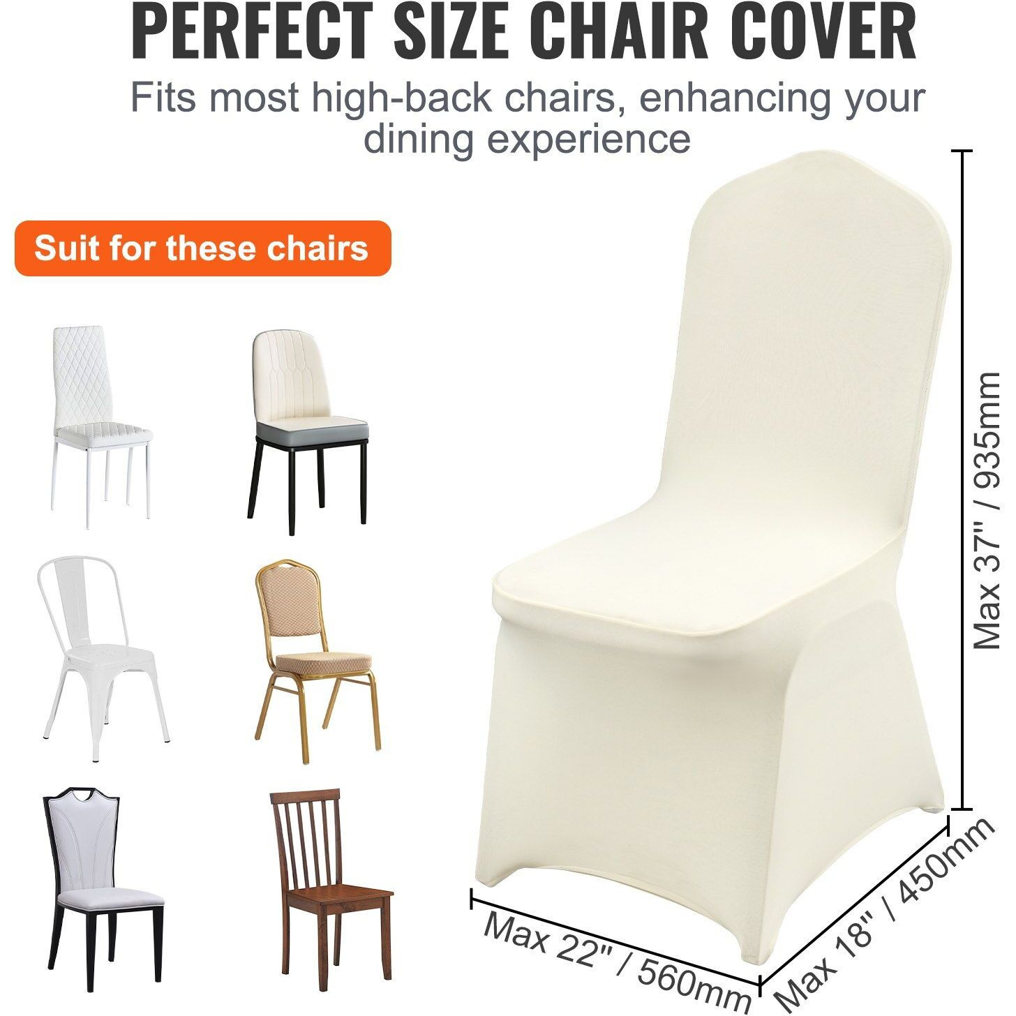 Vevor Stretch Spandex Folding Chair Covers  Universal Fitted Chair Cover  Removable Washable Protective Slipcovers  For Wedding  Holiday  Banquet  Party  Celebration  Dining (100Pcs Ivory White)