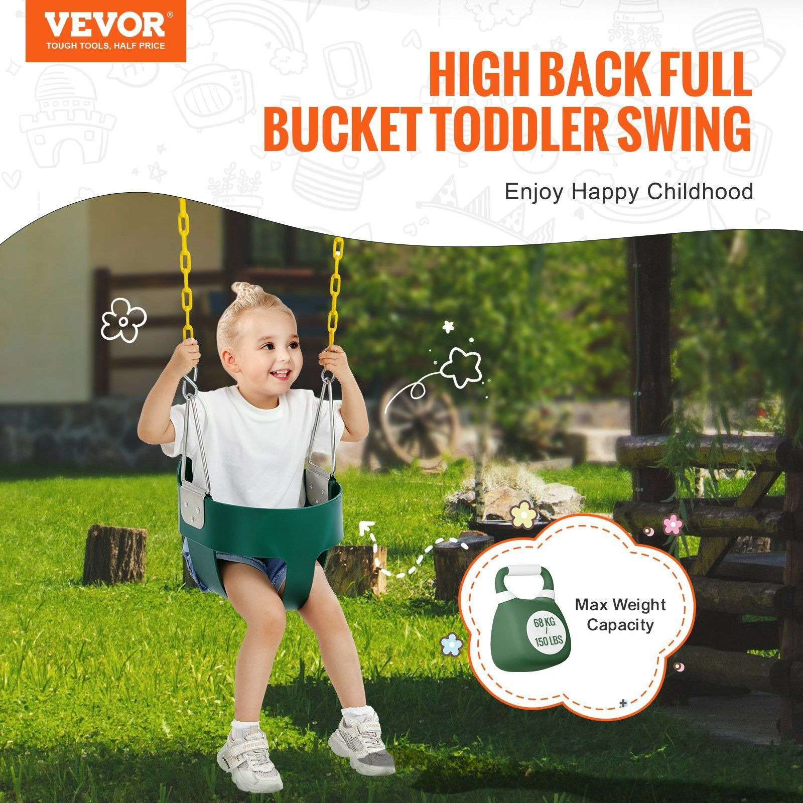 Vevor Toddler Swing Seat High Back Full Bucket Baby Swing Seat Support 150 Lbs