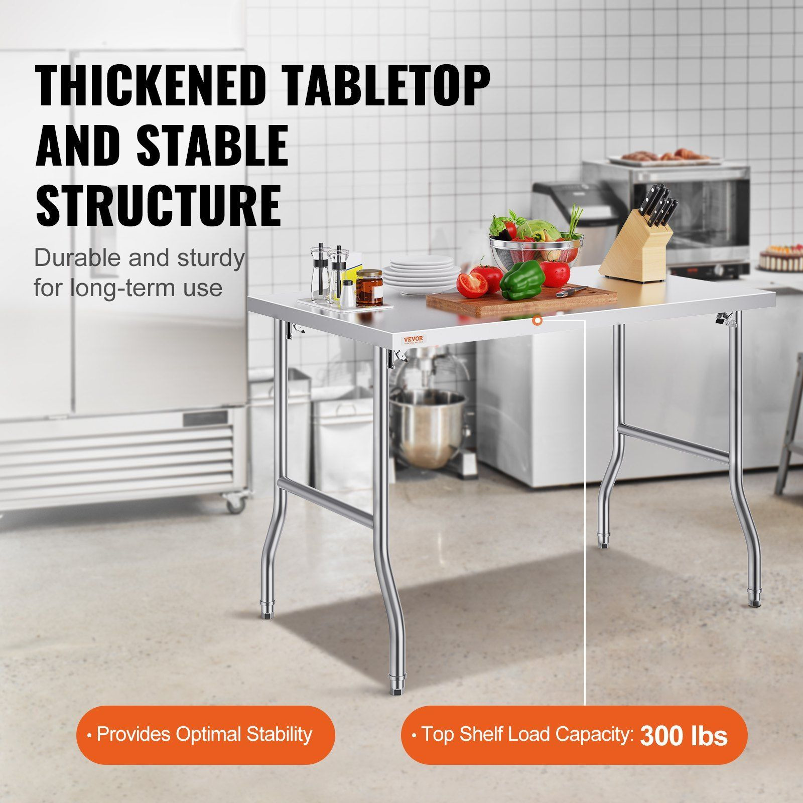 Vevor 48 X 30 Inch Folding Commercial Prep Table Commercial Worktable Workstation  Heavy-Duty Stainless Steel Folding Table With 220 Lbs Load  Silver Stainless Steel Kitchen Island  Kitchen Work Table