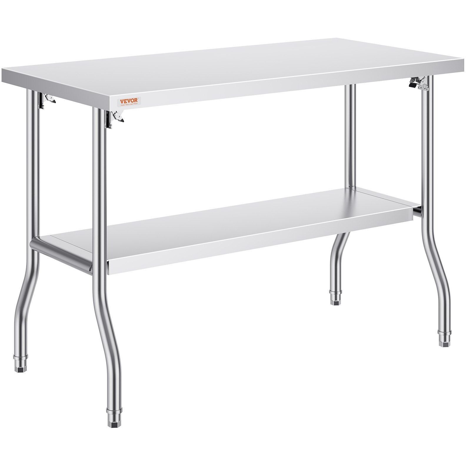 Vevor Commercial Worktable Workstation 48 X 24 Inch Folding Commercial Prep Table  Heavy-Duty Stainless Steel Folding Table With 772 Lbs Load  Kitchen Work Table  Silver Stainless Steel Kitchen Island