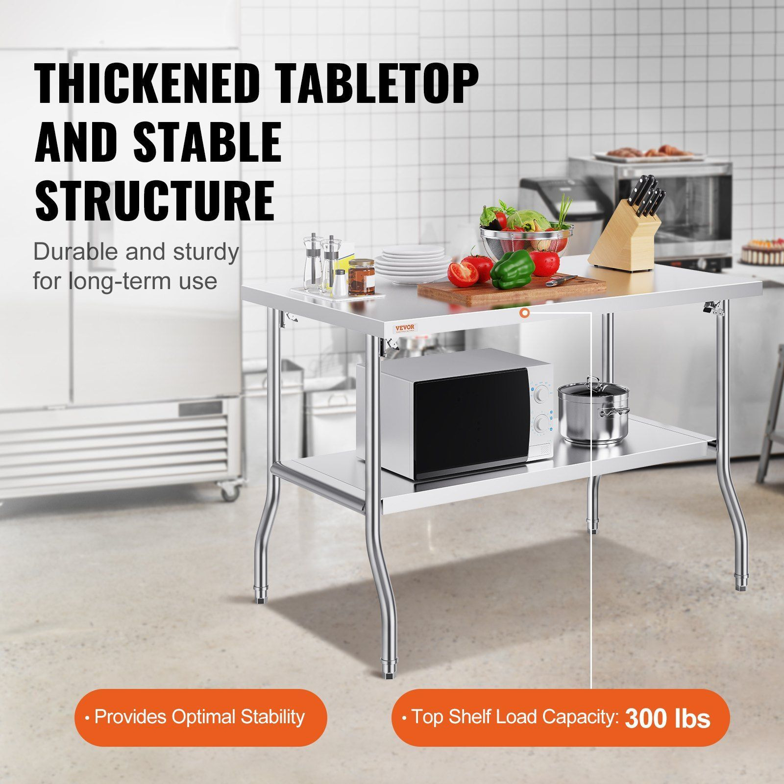 Vevor Commercial Worktable Workstation 48X30 Inch Folding Commercial Prep Table  Double-Shelf Stainless Steel Folding Table  Kitchen Work Table With 772 Lbs Load Silver Stainless Steel Kitchen Island