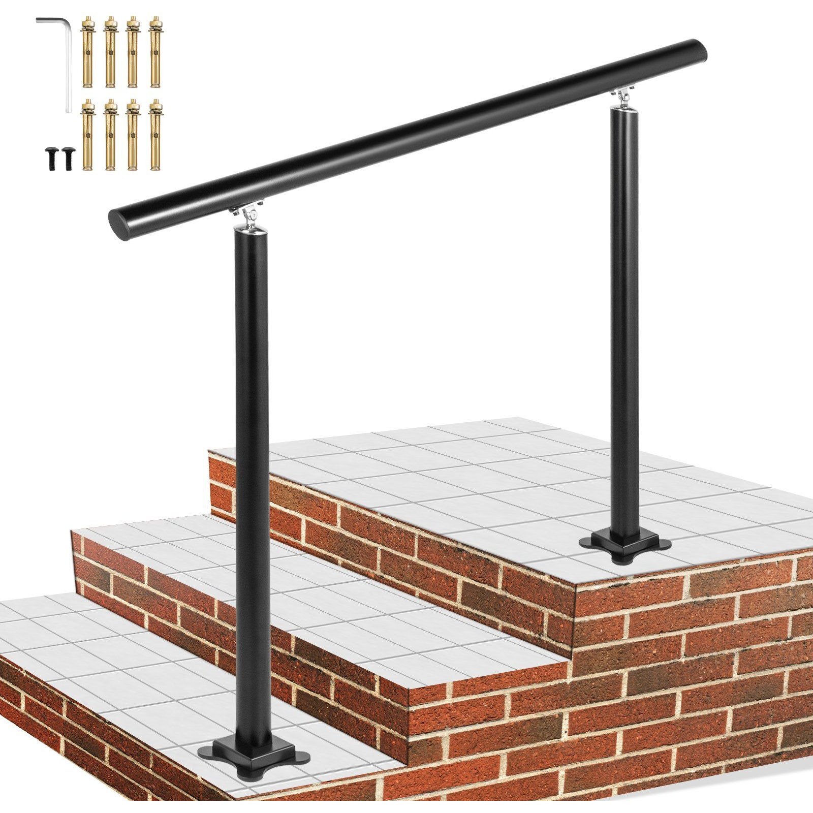 Vevor Outdoor Stair Railing Kit  3 Ft Handrails 1-3 Steps  Adjustable Angle Black Aluminum Stair Hand Rail For The Elderly  Handrails For Outdoor Steps