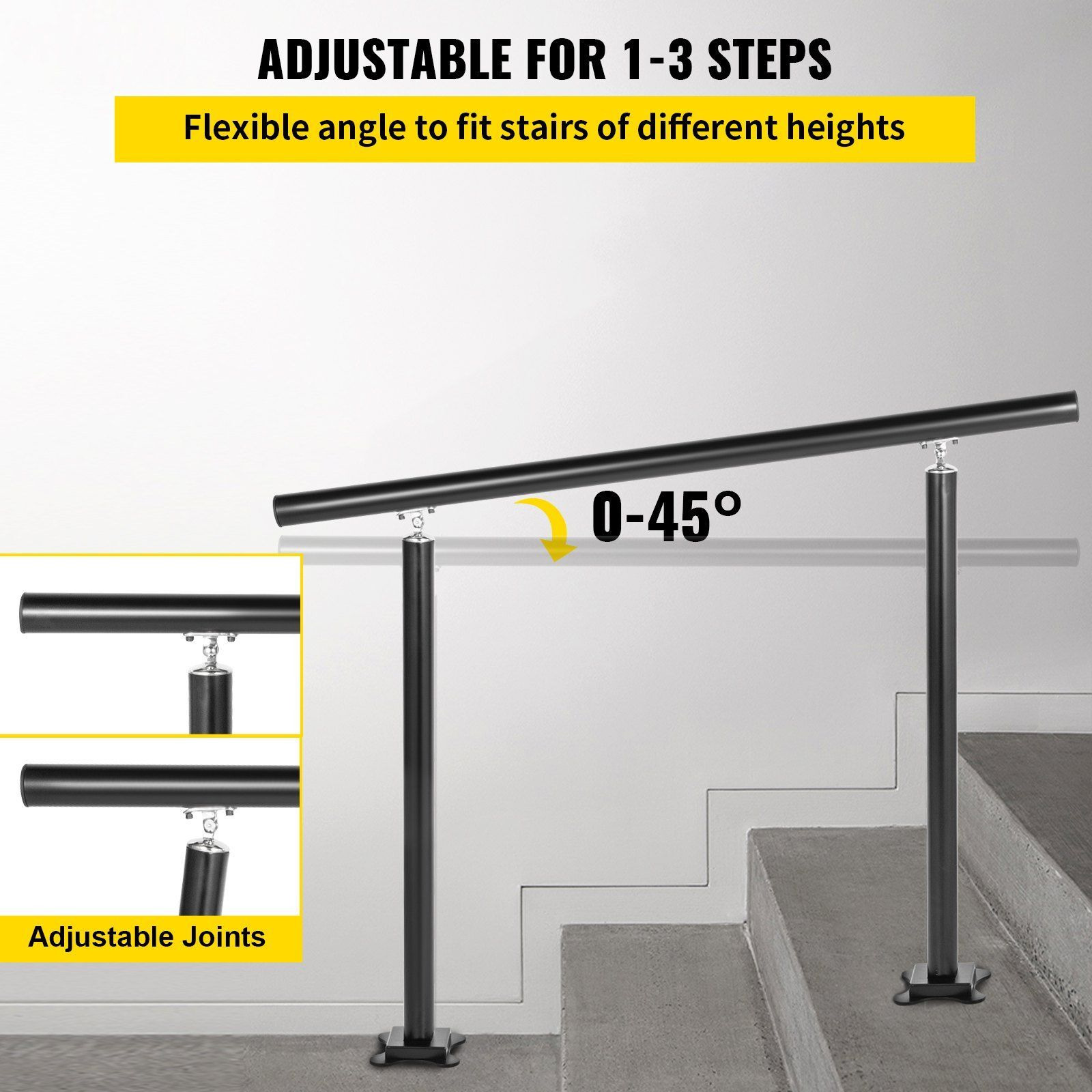 Vevor Outdoor Stair Railing Kit  3 Ft Handrails 1-3 Steps  Adjustable Angle Black Aluminum Stair Hand Rail For The Elderly  Handrails For Outdoor Steps