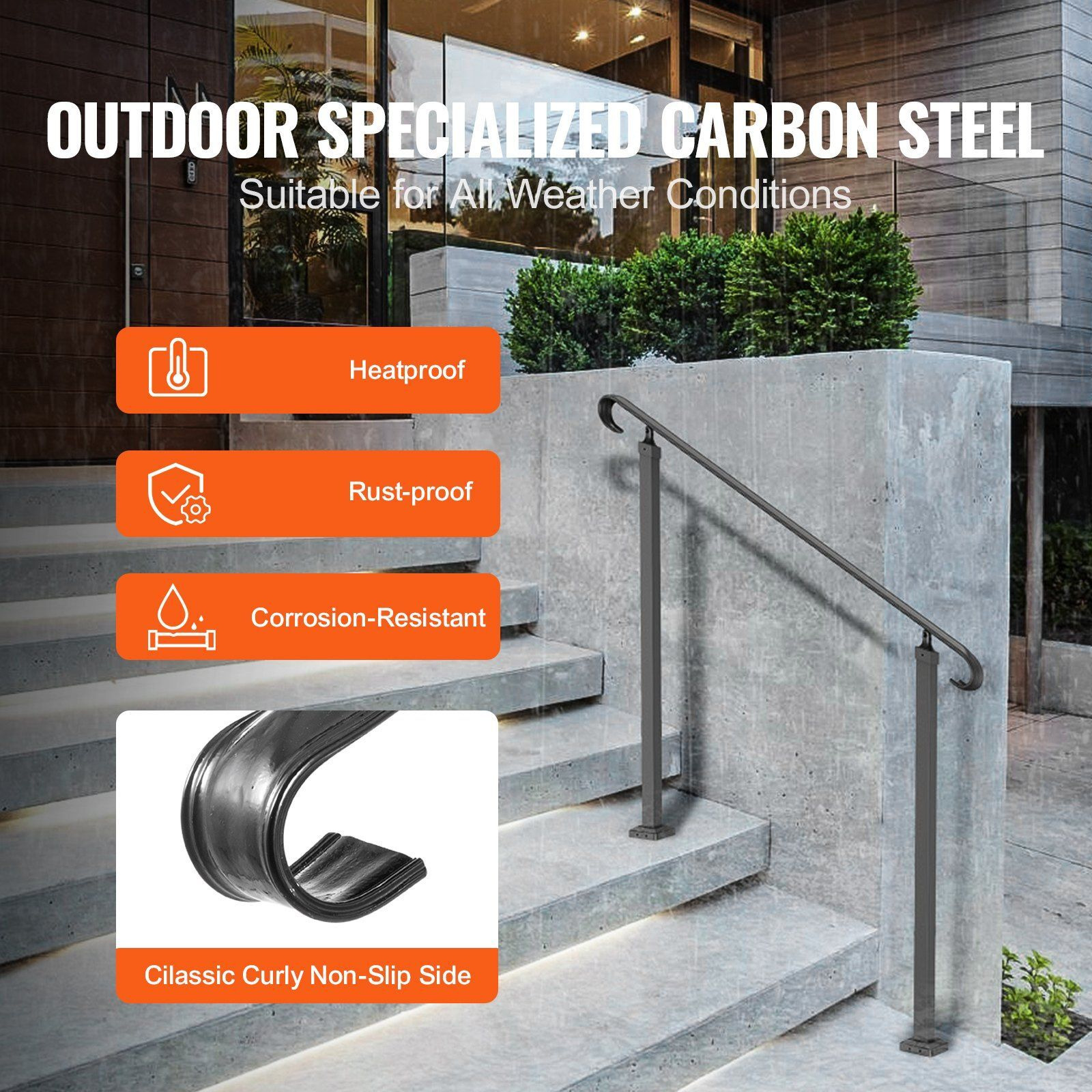 Vevor Handrails For Outdoor Steps  Fit 1-3 Steps Wrought Iron Handrail  Outdoor Stair Railing  Adjustable Front Porch Hand Rail  Black Transitional Hand Railings For Concrete Steps Or Wooden Stairs
