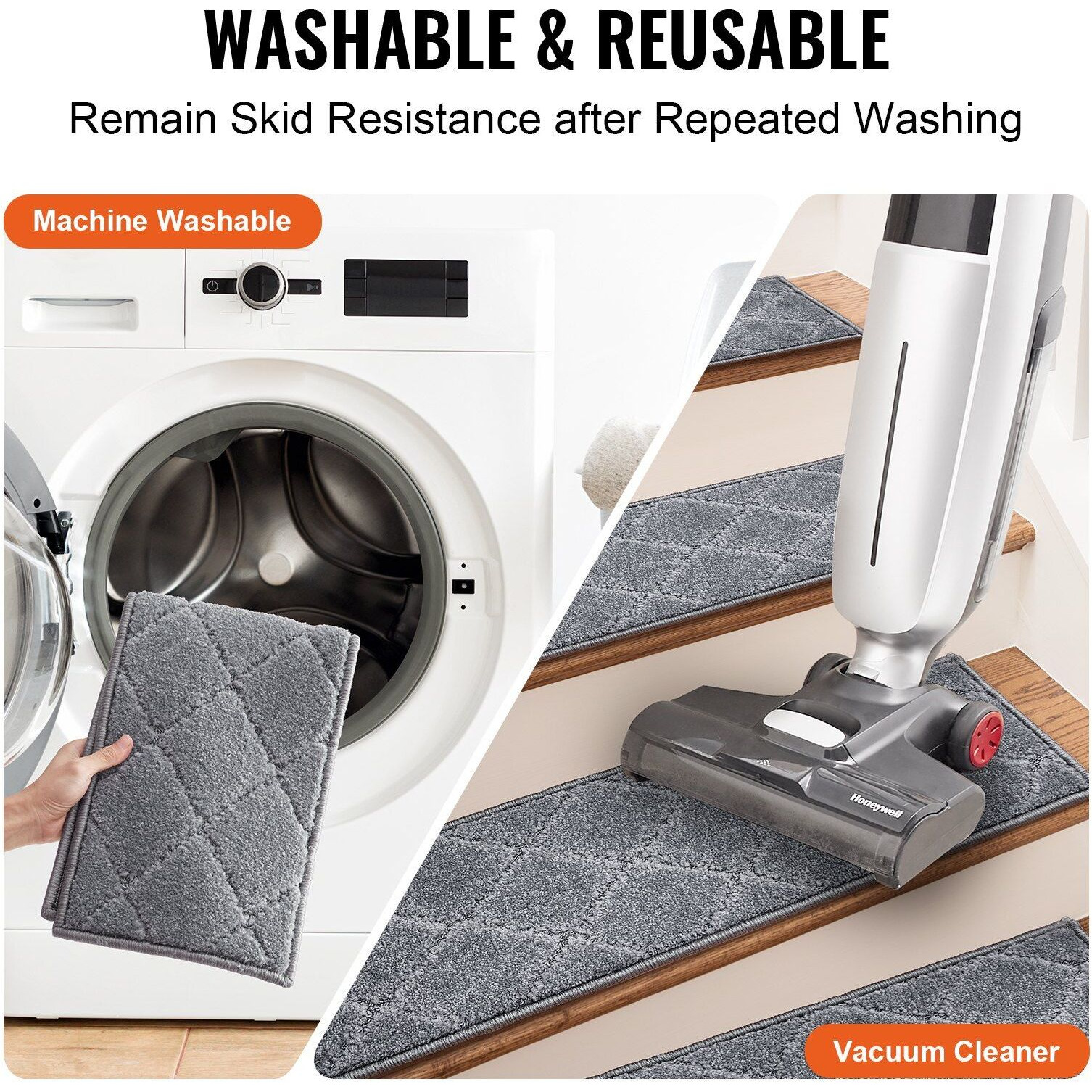 Vevor Stair Treads  Stairs Carpet Non Slip 9"" X 28""  Indoor Stair Runner For Wooden Steps  Anti Slip Carpet Soft Edging Stair Rugs Mats For Kids Elders And Dogs  15 Pcs  Gray