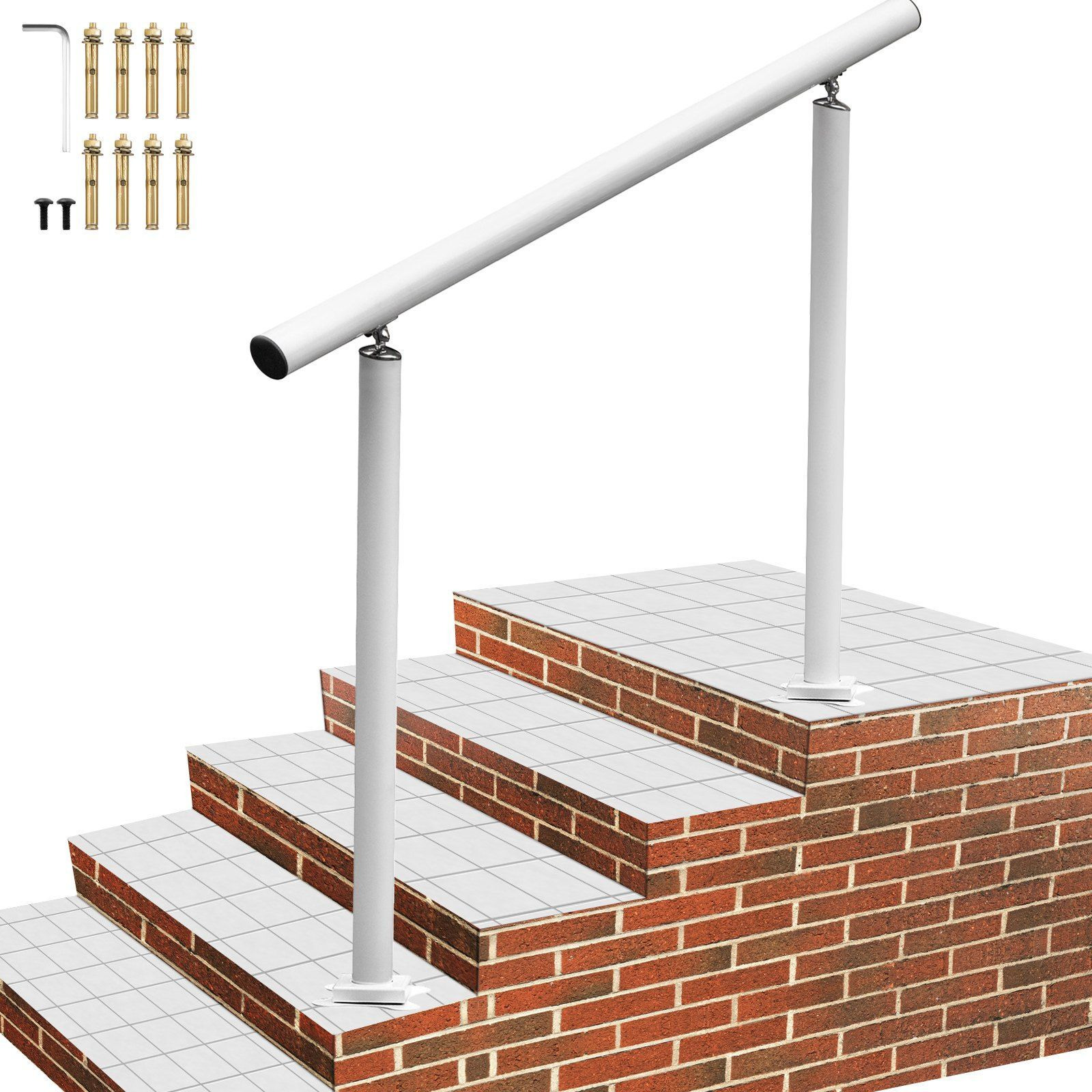 Vevor Outdoor Stair Railing Kit  4 Ft Handrails 1-4 Steps  Adjustable Angle White Aluminum Stair Hand Rail For The Elderly  Handrails For Outdoor Steps