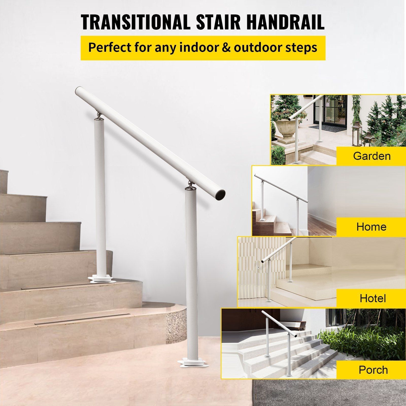 Vevor Outdoor Stair Railing Kit  4 Ft Handrails 1-4 Steps  Adjustable Angle White Aluminum Stair Hand Rail For The Elderly  Handrails For Outdoor Steps