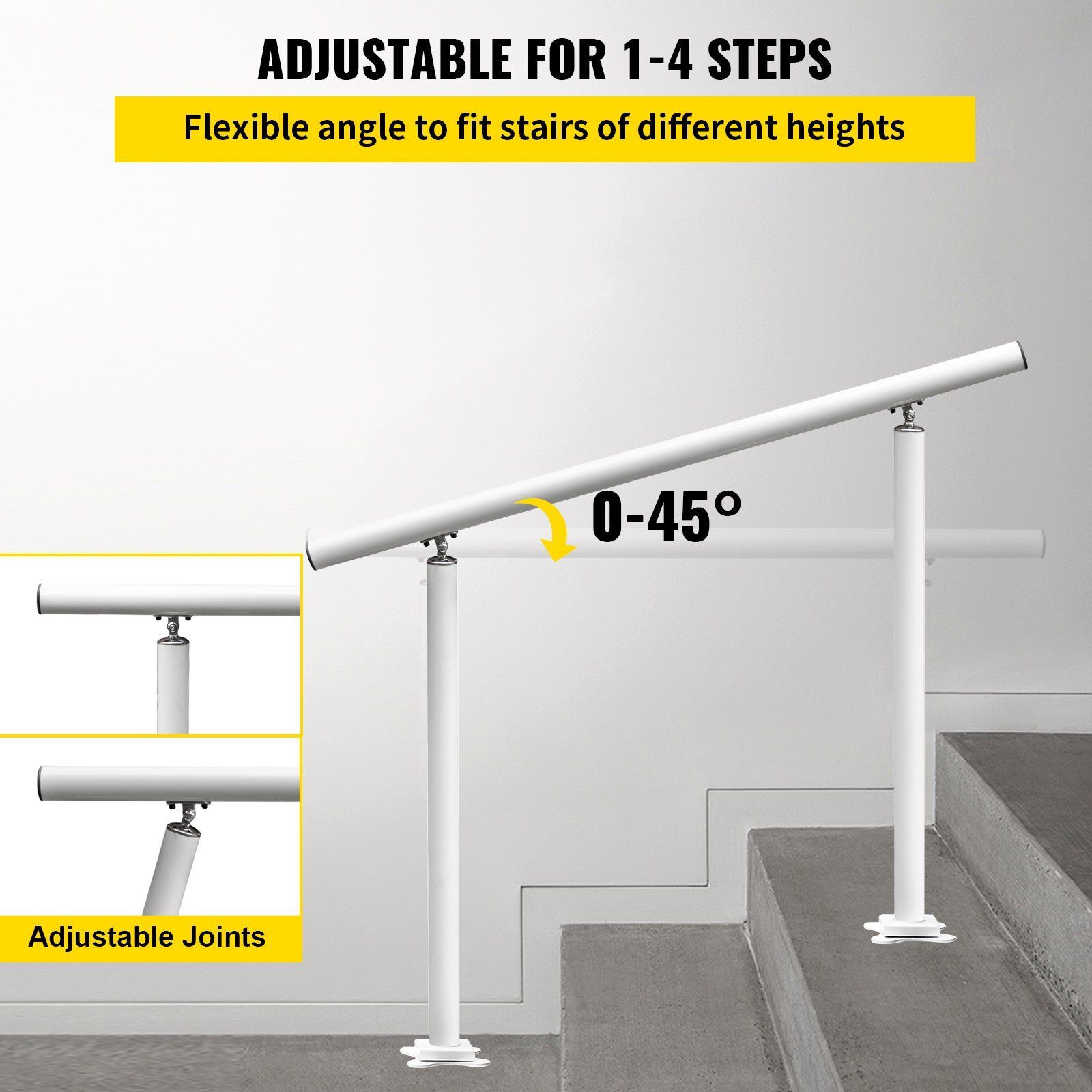 Vevor Outdoor Stair Railing Kit  4 Ft Handrails 1-4 Steps  Adjustable Angle White Aluminum Stair Hand Rail For The Elderly  Handrails For Outdoor Steps