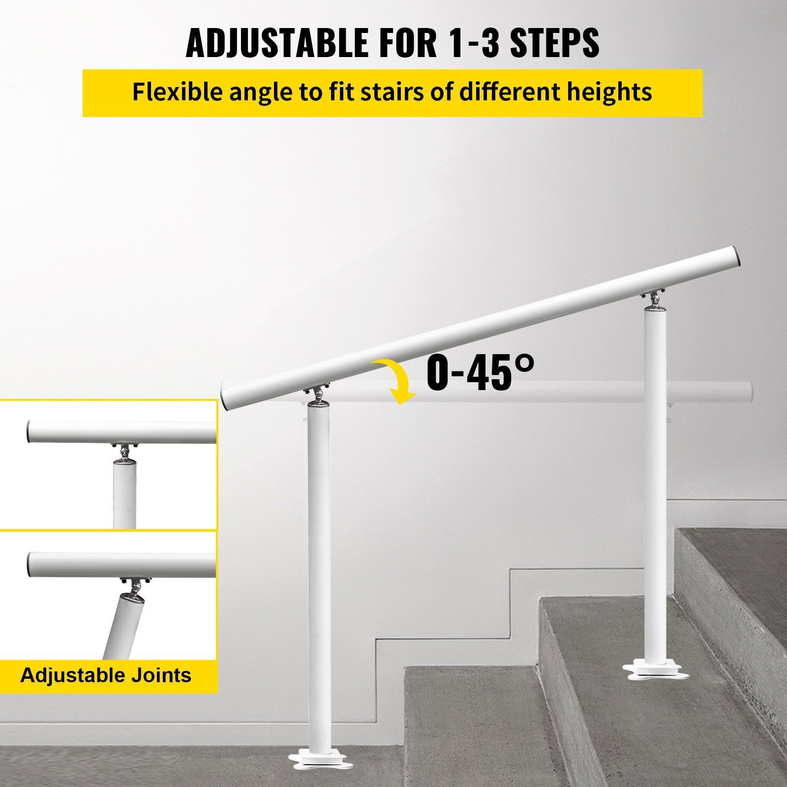 Vevor Outdoor Stair Railing Kit  3 Ft Handrails 2-3 Steps  Adjustable Angle White Aluminum Stair Hand Rail For The Elderly  Handrails For Outdoor Steps