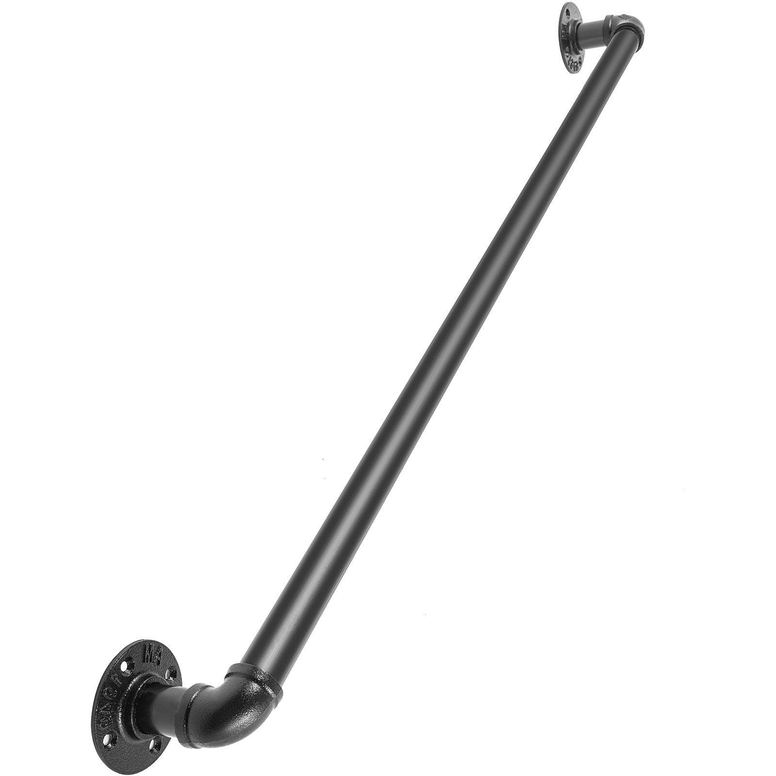 Vevor Pipe Stair Handrail  3Ft Staircase Handrail  440Lbs Load Capacity Carbon Steel Pipe Handrail  Industrial Pipe Handrail With Wall Mount Support  Round Corner Wall Handrailings For Indoor  Outdoor