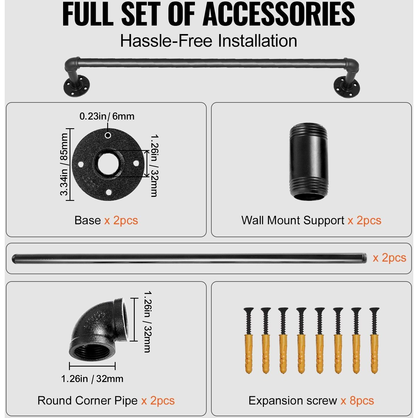 Vevor Pipe Stair Handrail  3Ft Staircase Handrail  440Lbs Load Capacity Carbon Steel Pipe Handrail  Industrial Pipe Handrail With Wall Mount Support  Round Corner Wall Handrailings For Indoor  Outdoor