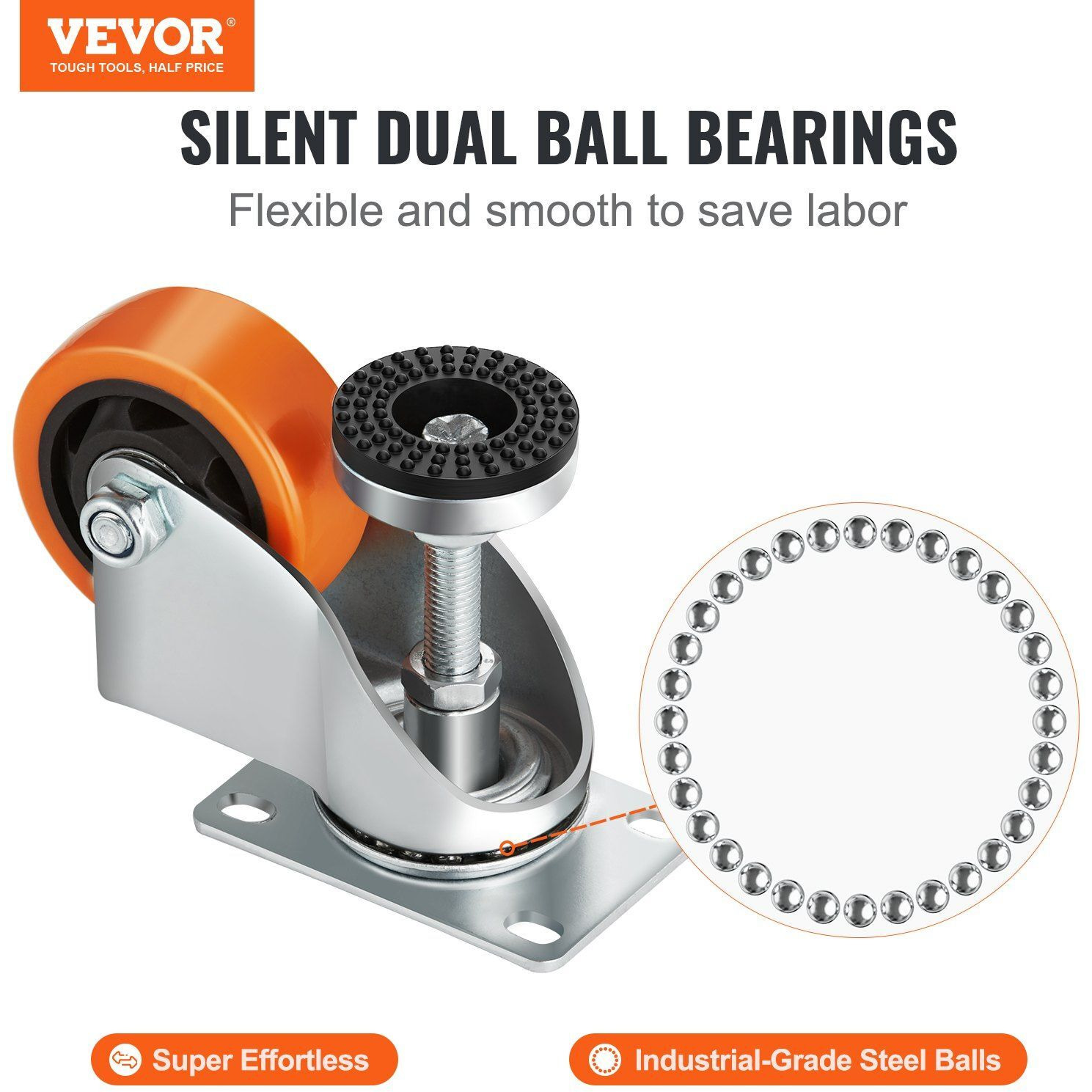 Vevor Leveling Casters  Set Of 4  720 Lbs Total Load Capacity  3 Inches Diameter  Heavy Duty 360 Degree Swivel Caster Wheels  Adjustable Casters With Feet For Workbench  Machine  Equipment  Furniture