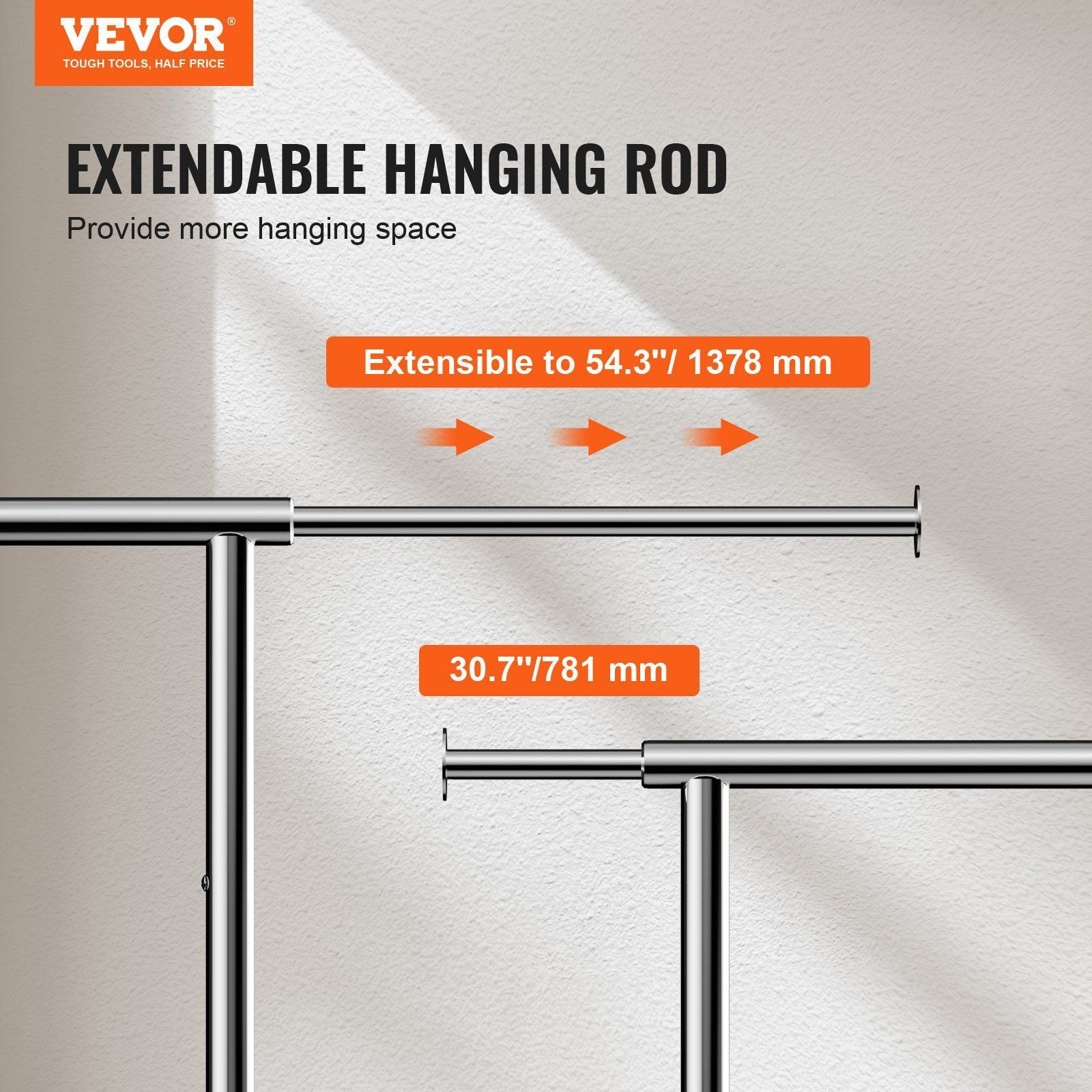 Vevor Clothes Rack With Wheels  Heavy Duty Clothing Garment Rack With Hanging Rod And Bottom Storage Area  Adjustable Length Clothing Rack  2 Lockable Wheels