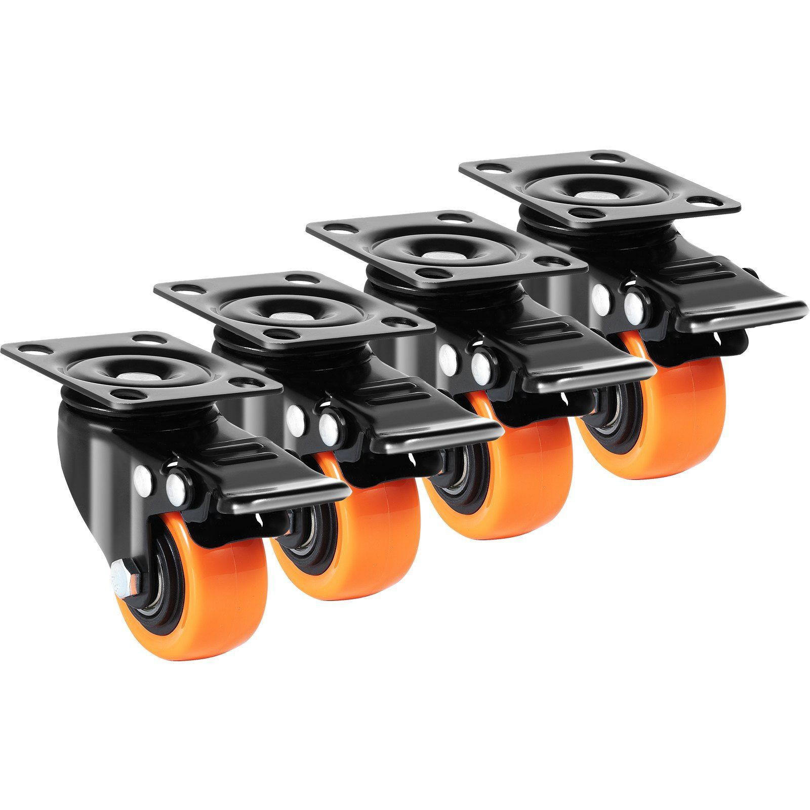 Vevor Caster Wheels  2-Inch Swivel Plate Casters  Set Of 4  With Security Dual Locking No Noise Pvc Wheels  Heavy Duty 150 Lbs Load Capacity Per Caster  Non-Marking Wheels For Cart Furniture Workbench
