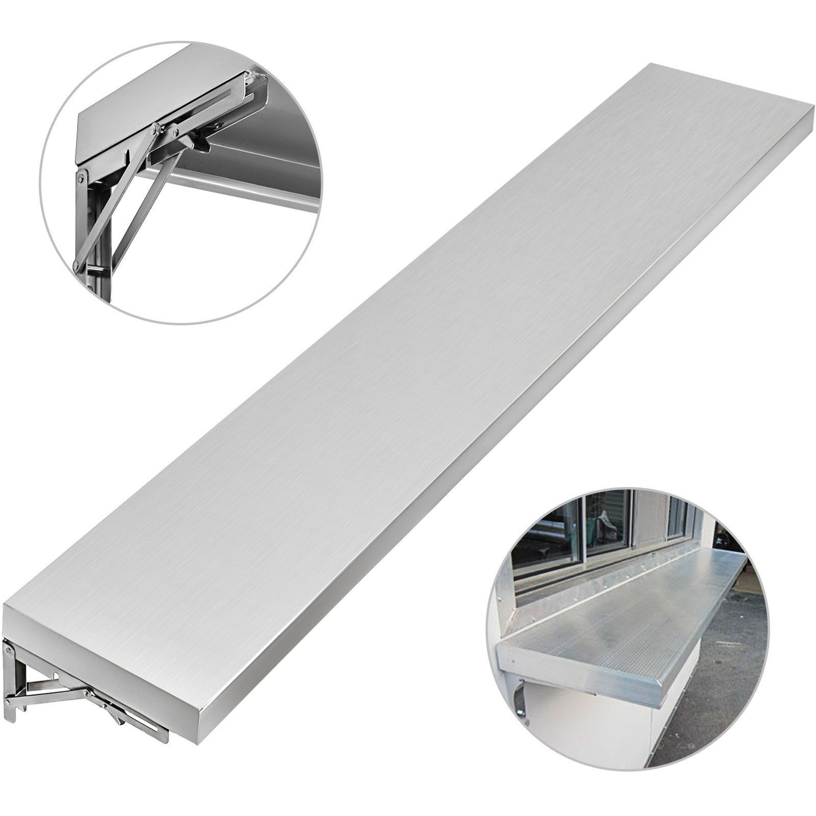 Vevor Concession Shelf 70.8L X 11.4W Inch With Stainless Steel Frame And Surface Board For Food Trailer Serving Window