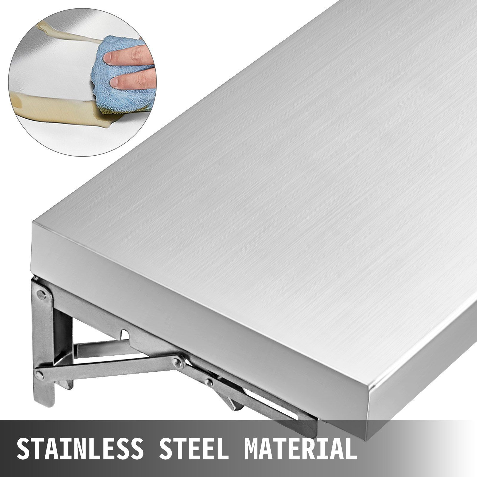 Vevor Concession Shelf 70.8L X 11.4W Inch With Stainless Steel Frame And Surface Board For Food Trailer Serving Window