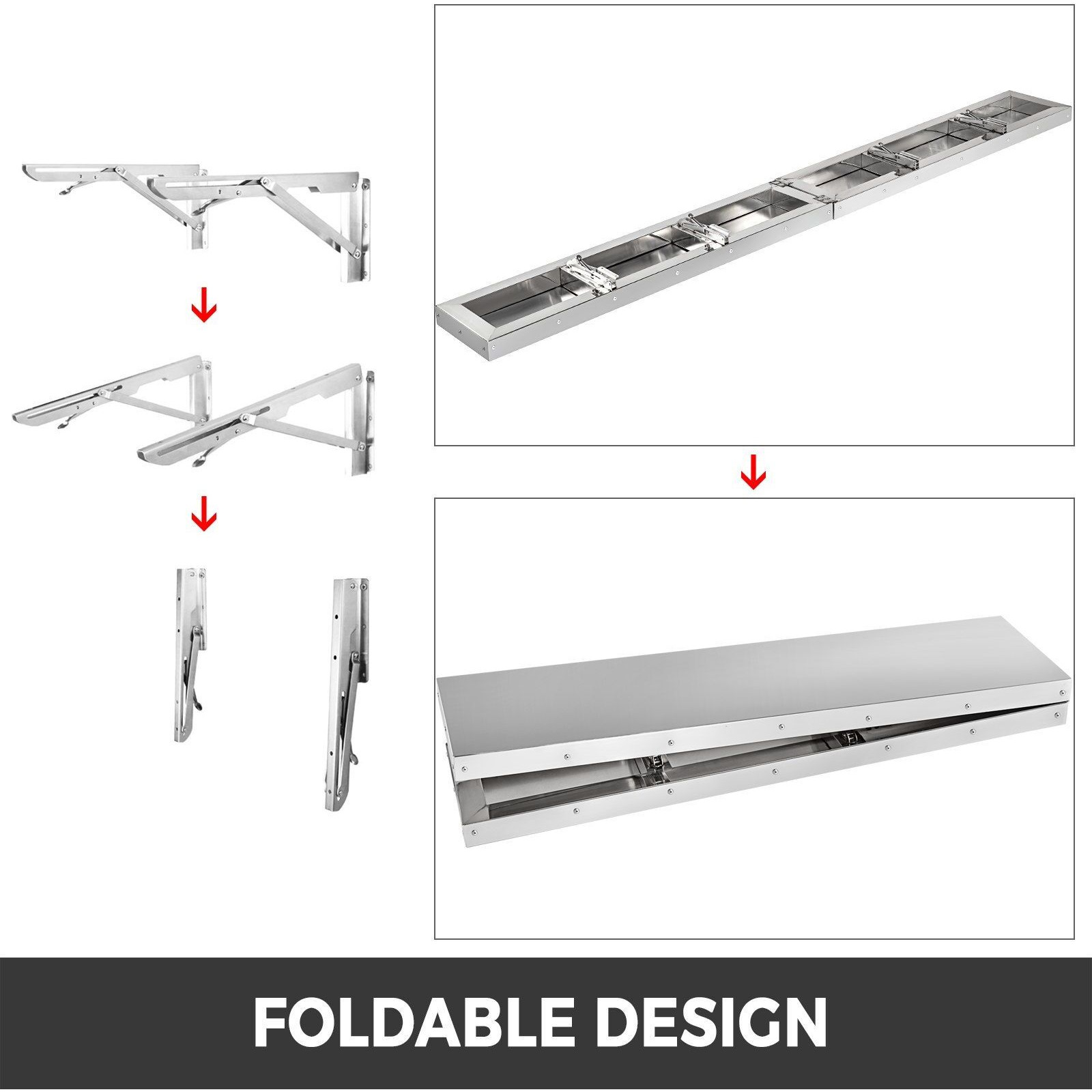Vevor Concession Shelf 96L X 12W Inch Stainless Steel Drop Down Folding Serving Food Shelf Stand Serving For Concession Trailer Serving Window