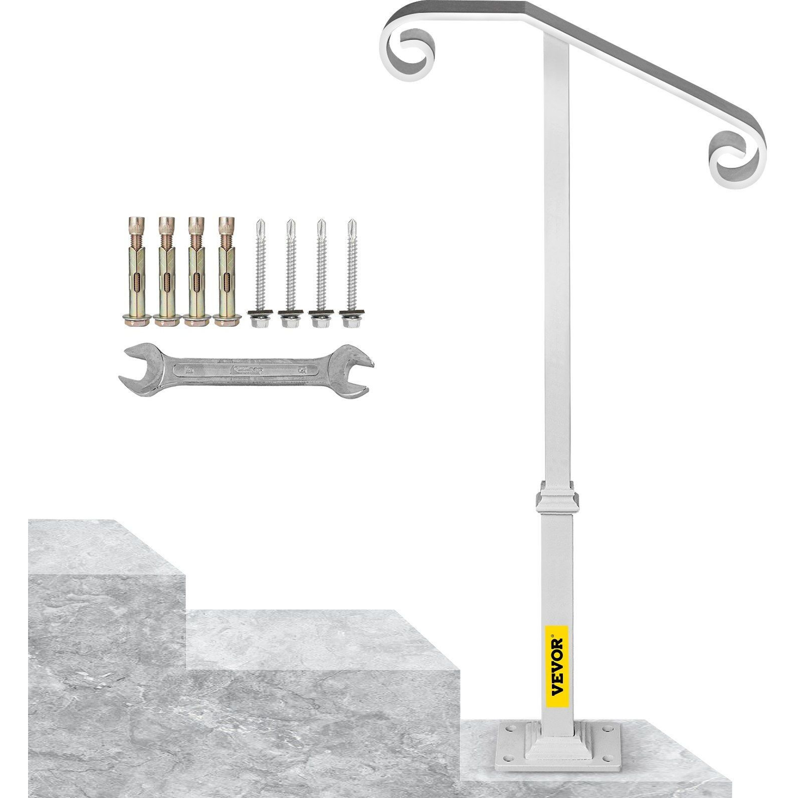 Vevor Single Post Handrail White Wrought Iron Post Mount Step Grab Supports Fits 1 Or 2 Steps Grab Rail Single Post Railing