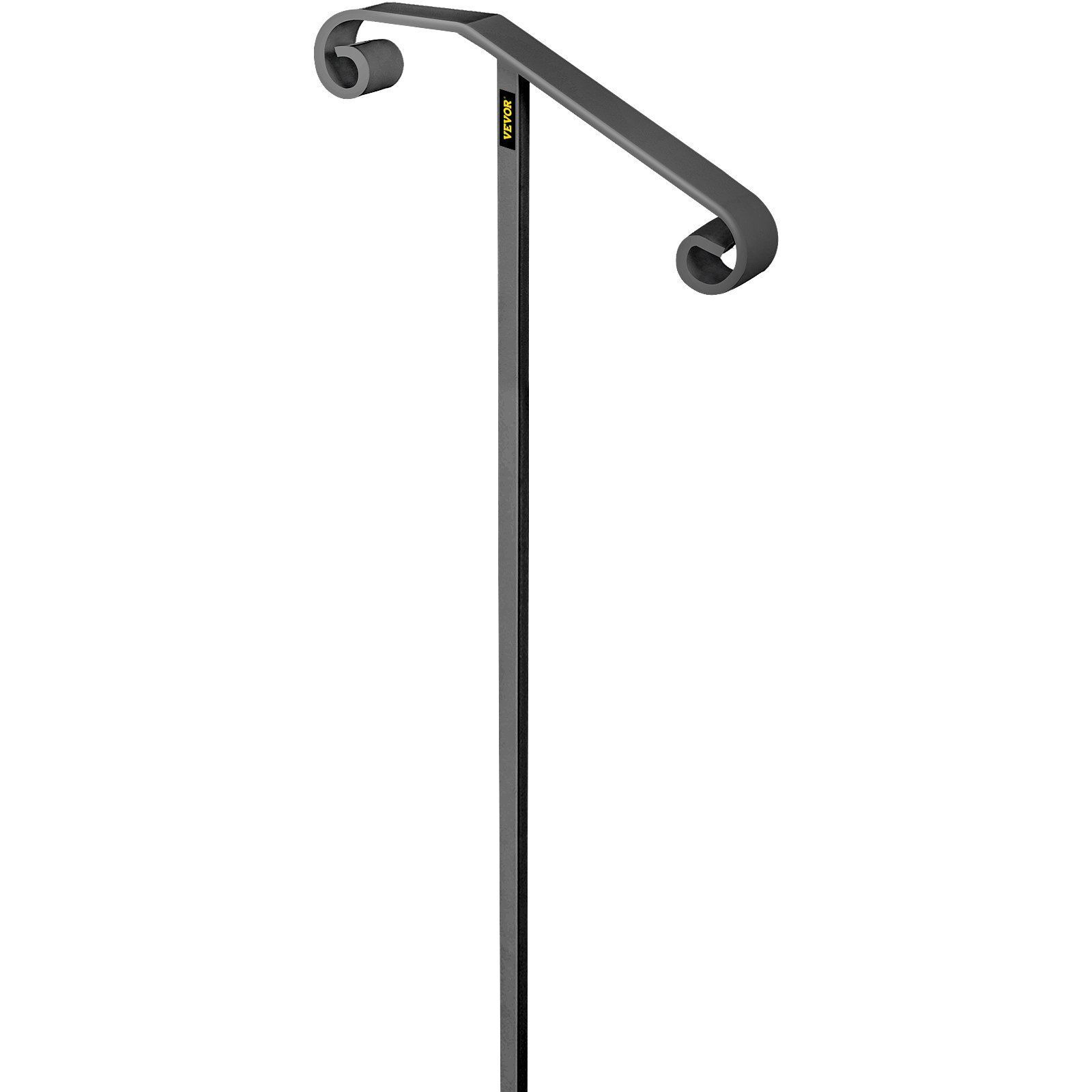 Vevor Single Post Handrail Wrought Iron Post Mount Step Grab Supports In Ground Long Post Fits 1 Or 2 Steps Grab Rail Single Post Railing (Gray)