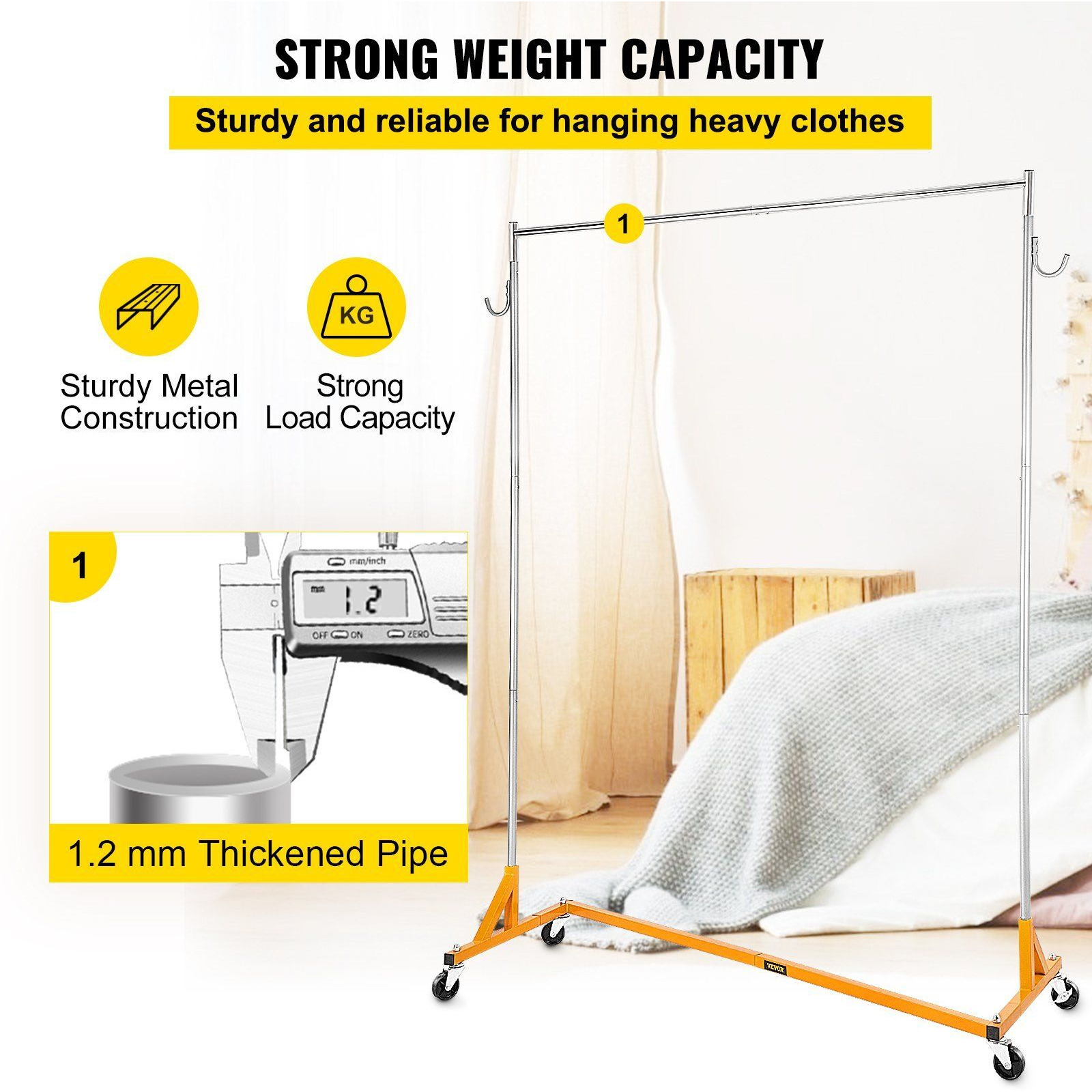Vevor Z Rack  Industrial Grade Z Base Garment Rack  Height Adjustable Rolling Z Garment Rack  Sturdy Steel Z Base Clothing Rack W/Lockable Casters  For Home Clothing Store Display Orange (3 Sets)