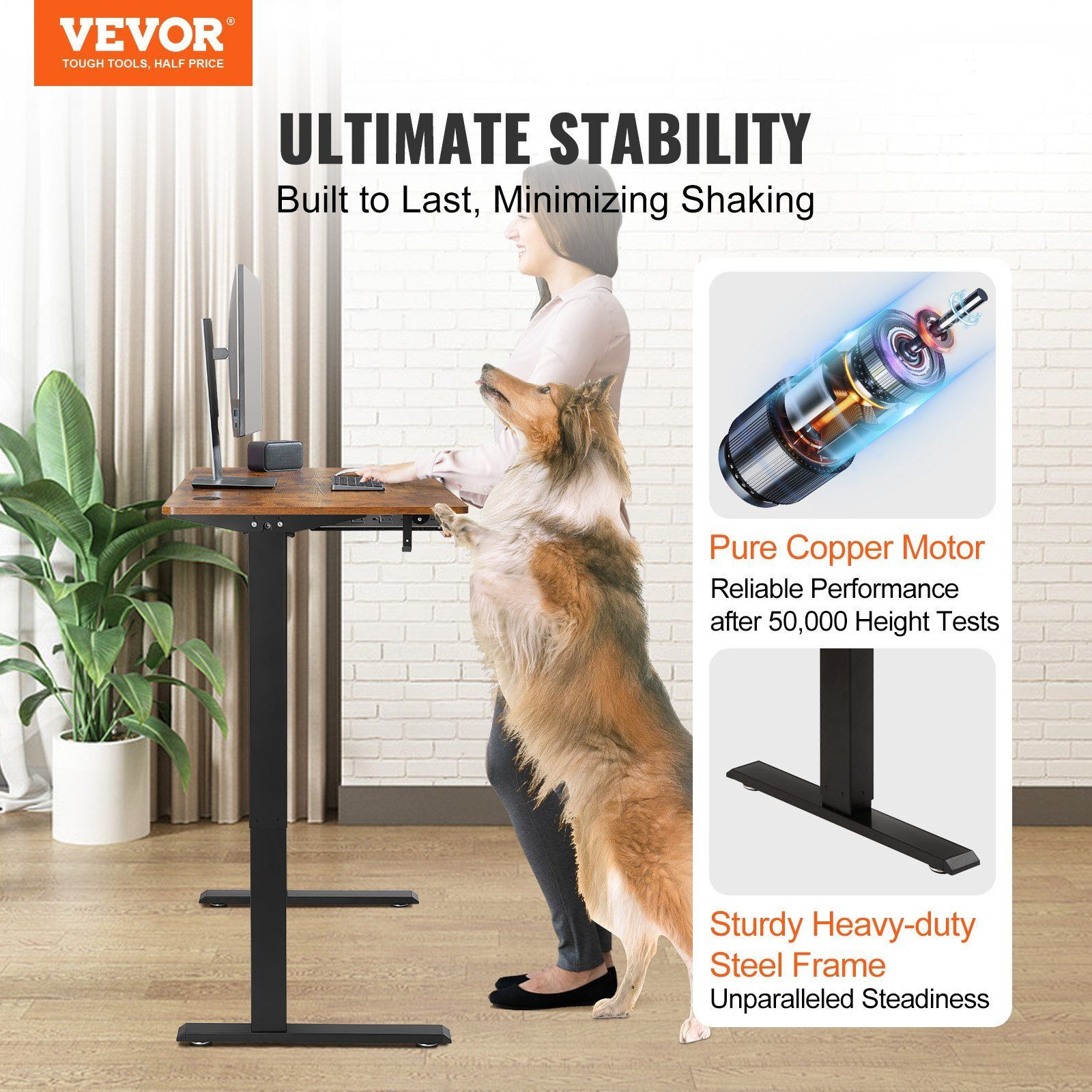 Vevor Height Adjustable Desk  47.2 X 23.6 In With Drawer  3-Key Modes Electric Standing Desk Whole Piece Desk Board  Dual Metal Frame  180 Lbs Capacity Computer Sit Stand Up Desk  For Home And Office