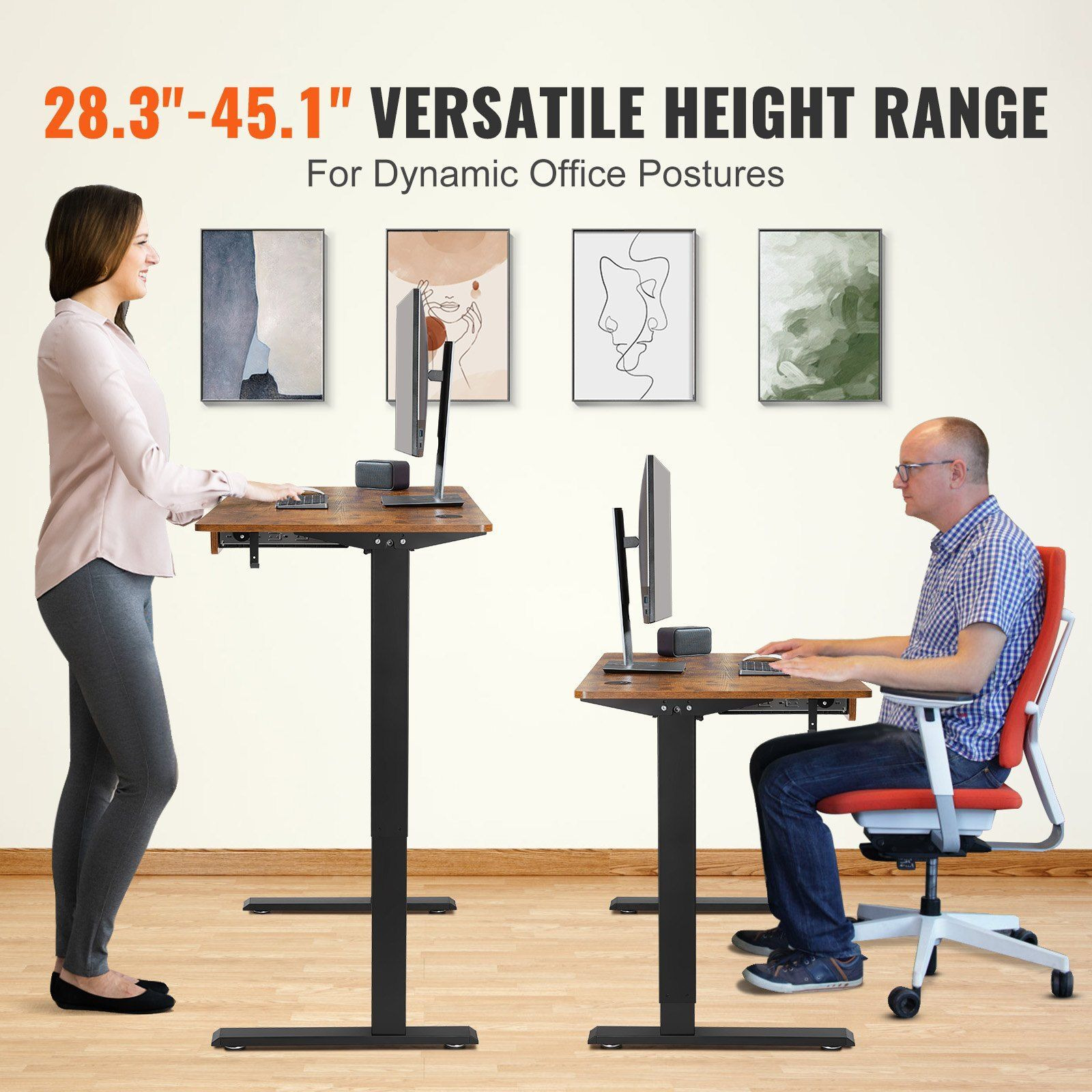 Vevor Height Adjustable Desk  47.2 X 23.6 In With Drawer  3-Key Modes Electric Standing Desk Whole Piece Desk Board  Dual Metal Frame  180 Lbs Capacity Computer Sit Stand Up Desk  For Home And Office