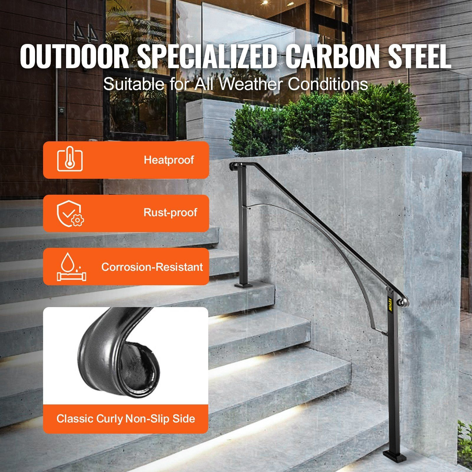 Vevor Handrails For Outdoor Steps  Fit 4 Or 5 Steps Outdoor Stair Railing  Arch4 Wrought Iron Handrail  Flexible Porch Railing  Black Transitional Handrails For Concrete Steps Or Wooden Stairs